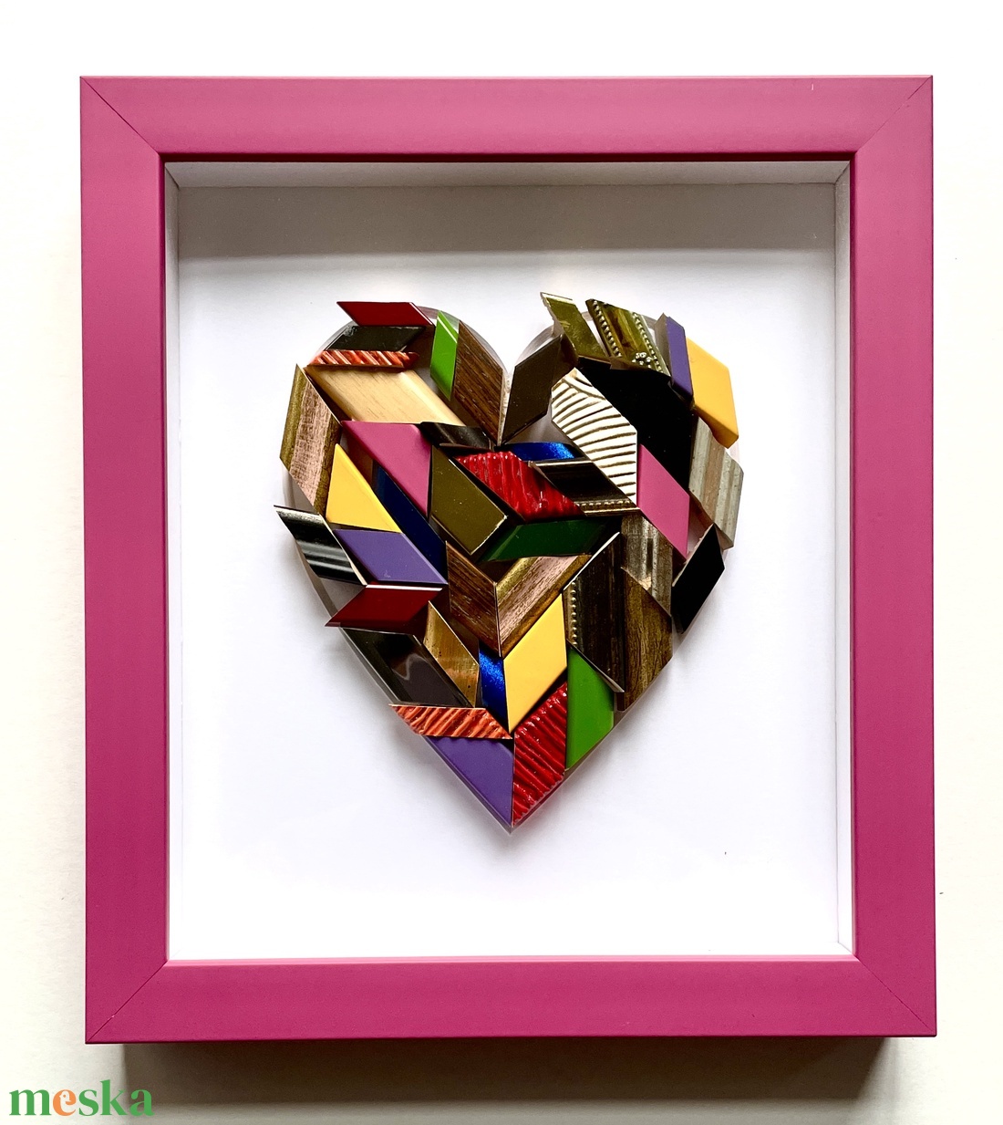 � Heartwood Mosaic � 3D Kézműves Faliplasztika Málnarózsaszín Vitrinkeretben - otthon & életmód - dekoráció - kép & falikép - képkeret - Meska.hu