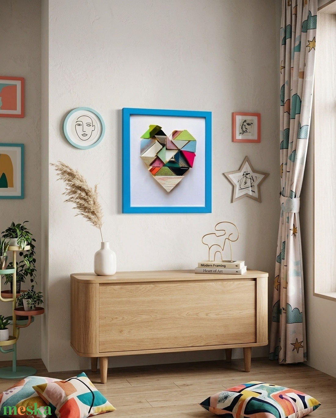 � Azure Mosaic Heart � 3D Kézműves Faliplasztika Élénkkék Keretben (Üveg nélkül) - otthon & életmód - dekoráció - kép & falikép - képkeret - Meska.hu