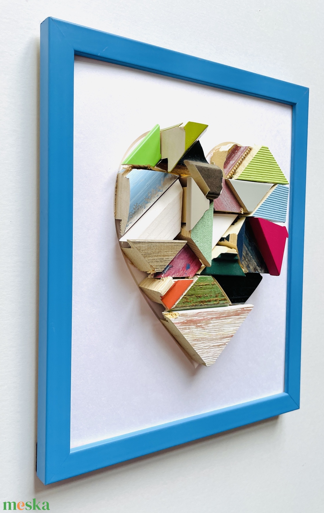 � Azure Mosaic Heart � 3D Kézműves Faliplasztika Élénkkék Keretben (Üveg nélkül) - otthon & életmód - dekoráció - kép & falikép - képkeret - Meska.hu