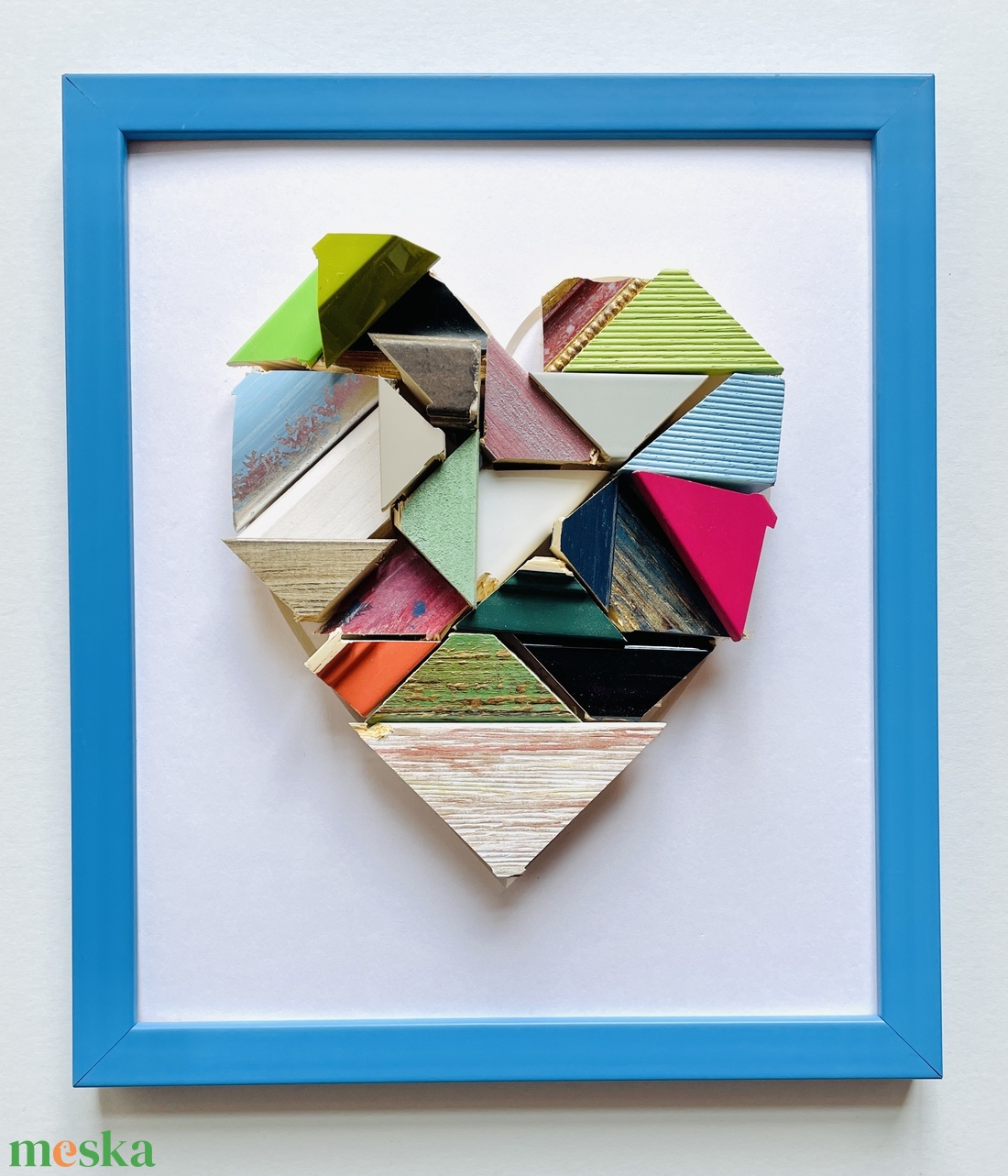 � Azure Mosaic Heart � 3D Kézműves Faliplasztika Élénkkék Keretben (Üveg nélkül) - otthon & életmód - dekoráció - kép & falikép - képkeret - Meska.hu