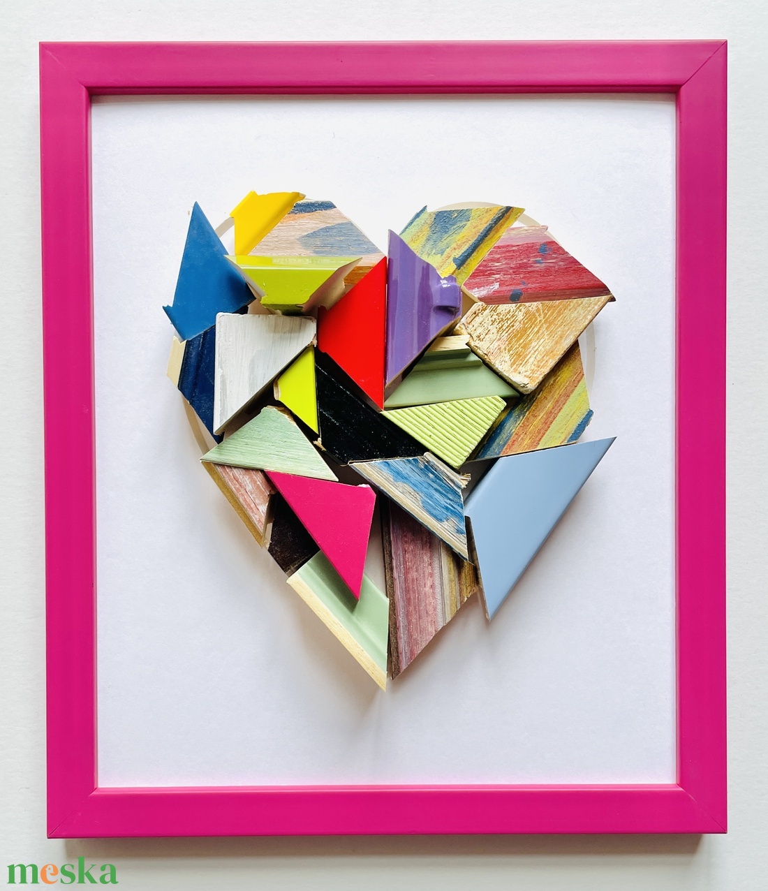 � Raspberry Pop Mosaic Heart � 3D Kézműves Faliplasztika - otthon & életmód - dekoráció - kép & falikép - képkeret - Meska.hu