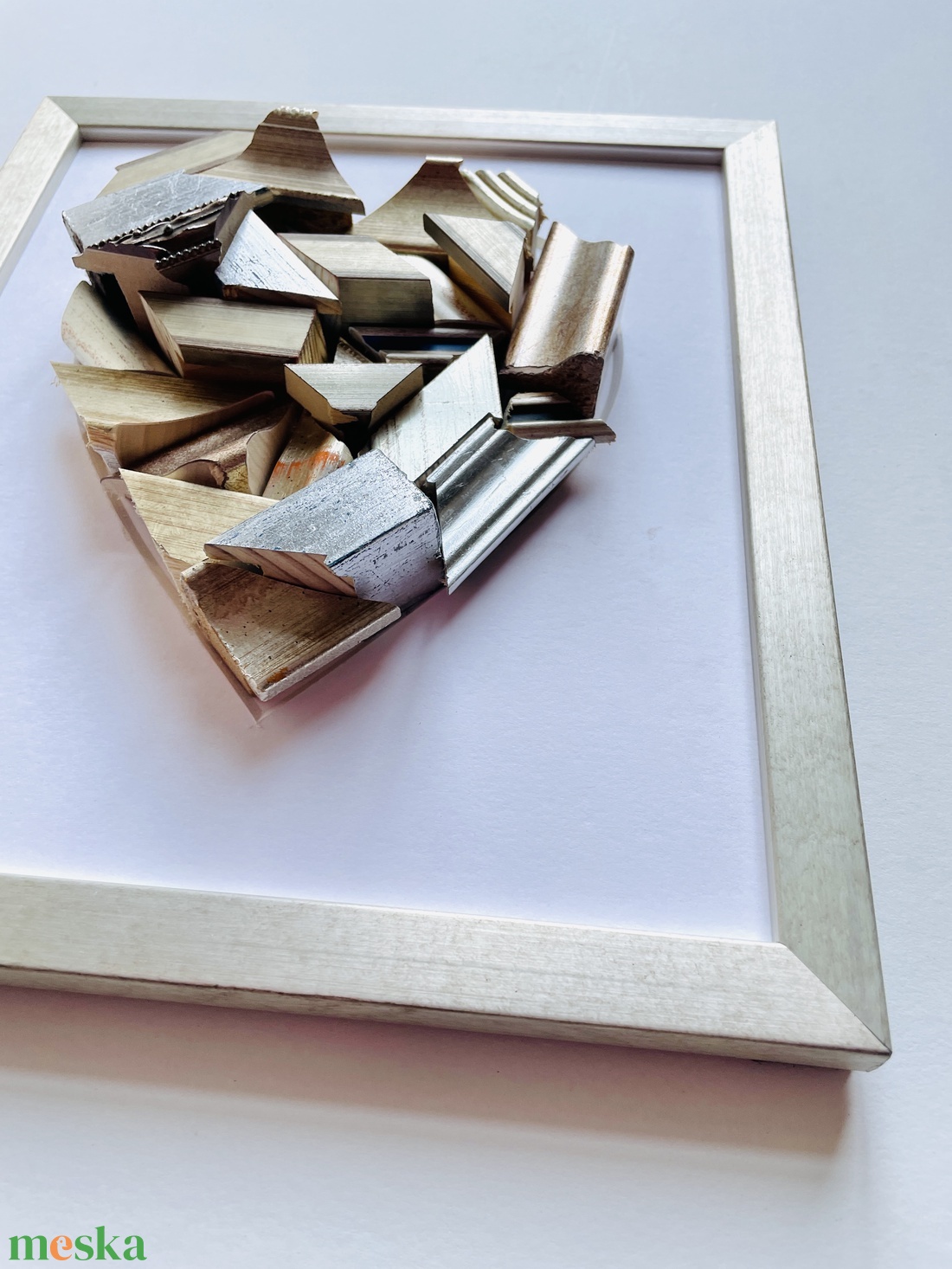 Silver-Champagne Mosaic Heart � 3D Kézműves Faliplasztika - otthon & életmód - dekoráció - kép & falikép - képkeret - Meska.hu