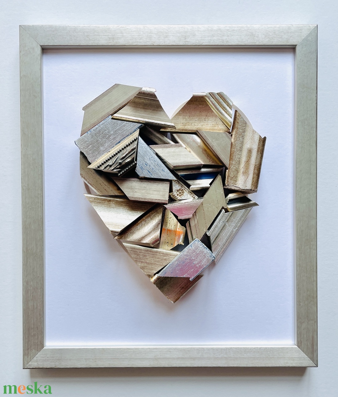Silver-Champagne Mosaic Heart � 3D Kézműves Faliplasztika - otthon & életmód - dekoráció - kép & falikép - képkeret - Meska.hu