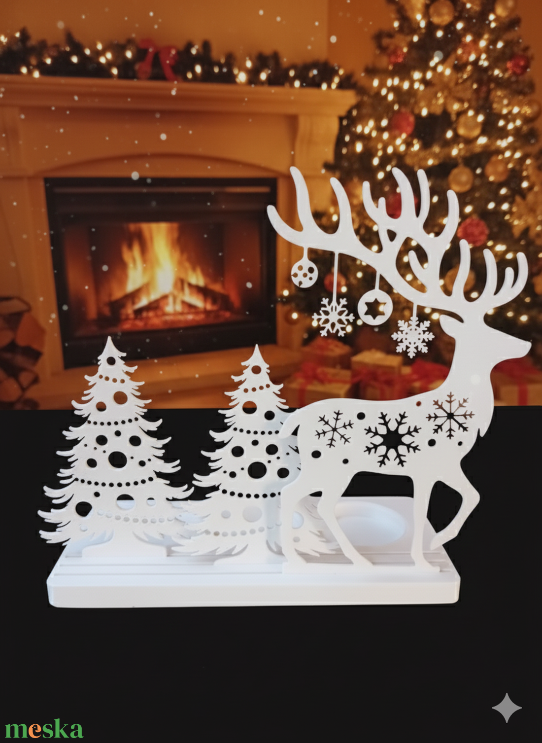 Karácsonyi ünnepi szarvas mécsestartó  - karácsony - karácsonyi lakásdekoráció - karácsonyi fénydekoráció - Meska.hu