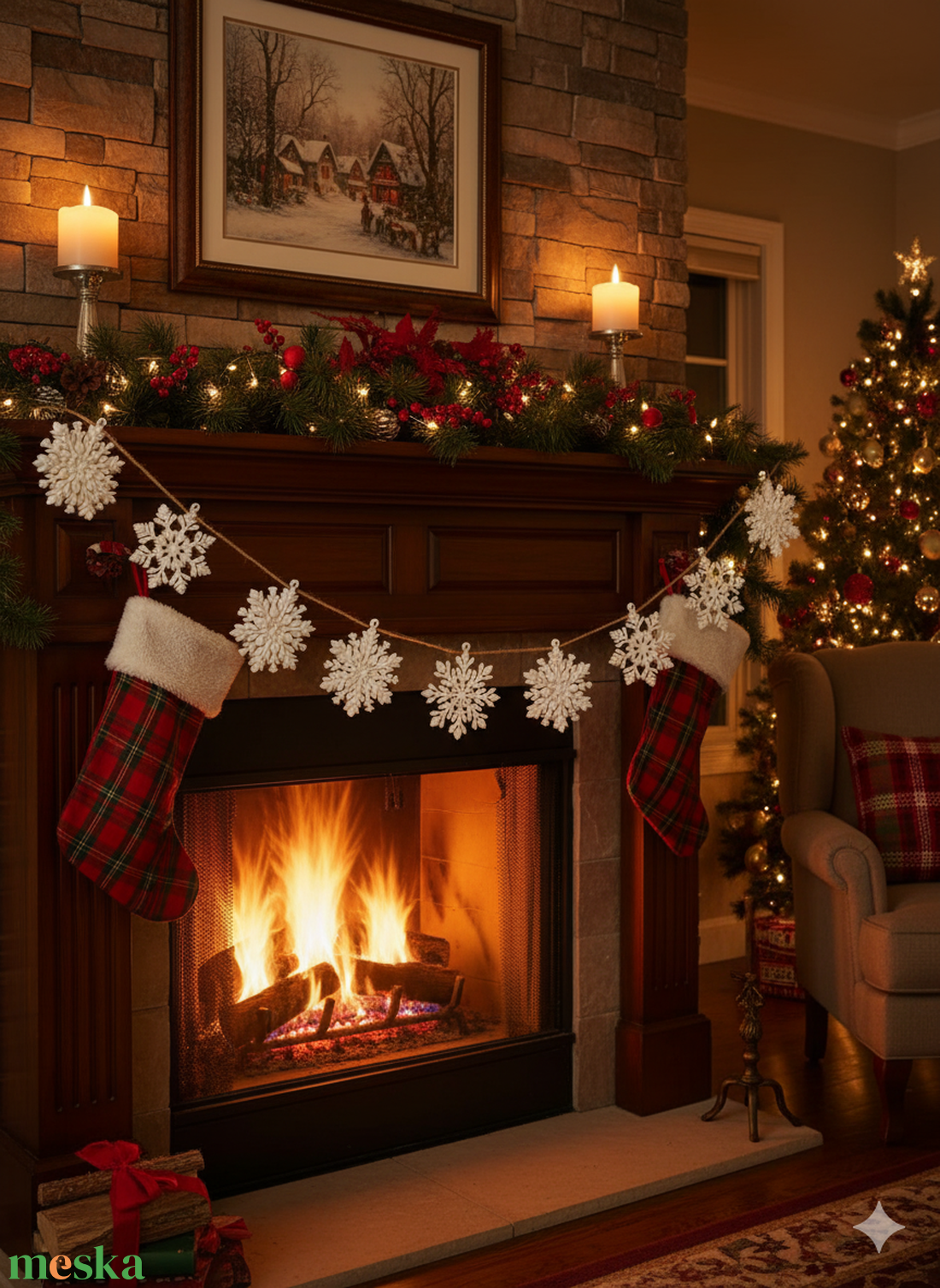 Karácsonyi hópehely dekoráció  - karácsony - karácsonyi lakásdekoráció - karácsonyi lakásdíszek - Meska.hu