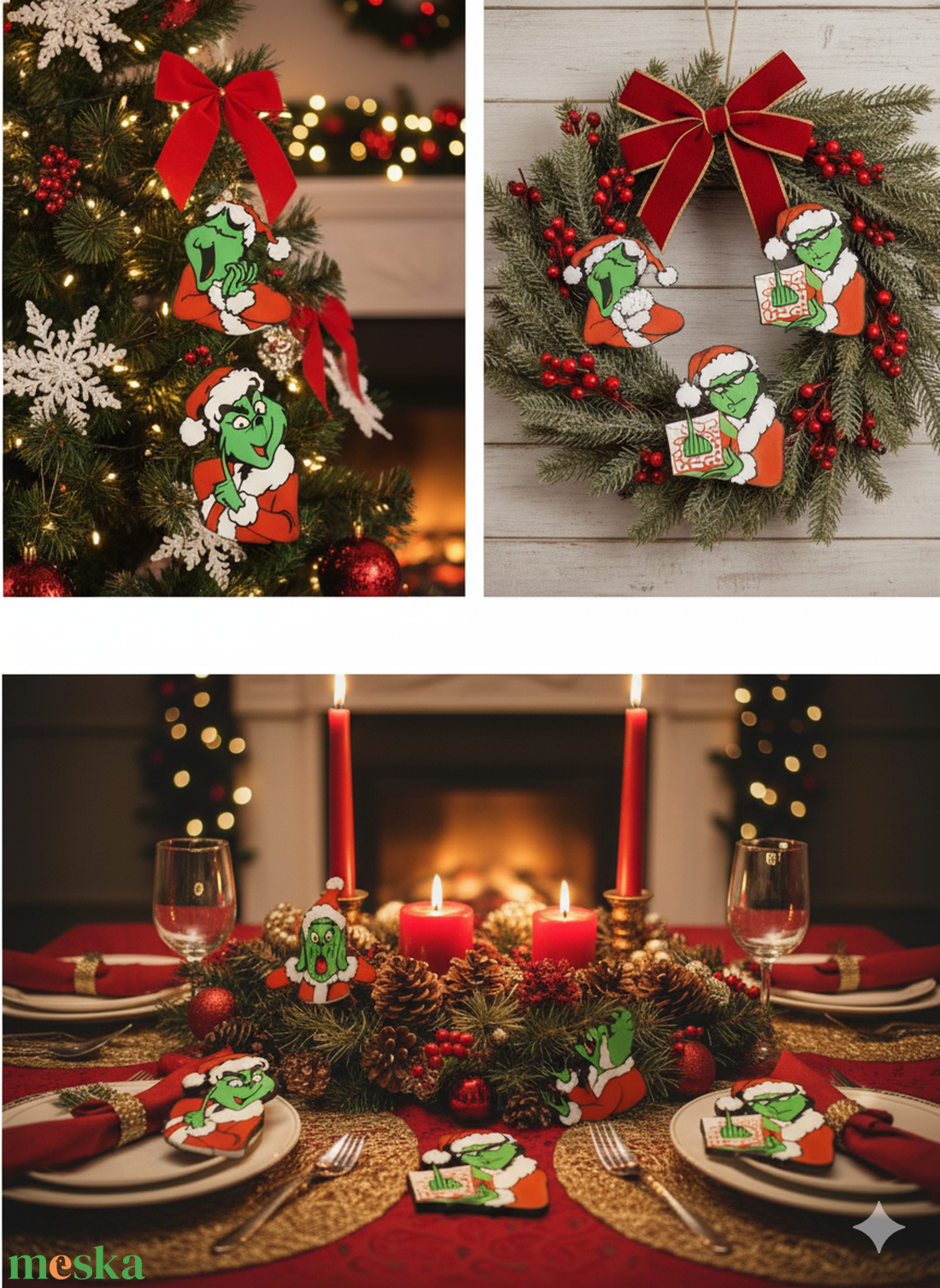 Grinch Grincs karácsonyfa dísz szett  - karácsony - karácsonyi lakásdekoráció - karácsonyfadíszek - Meska.hu