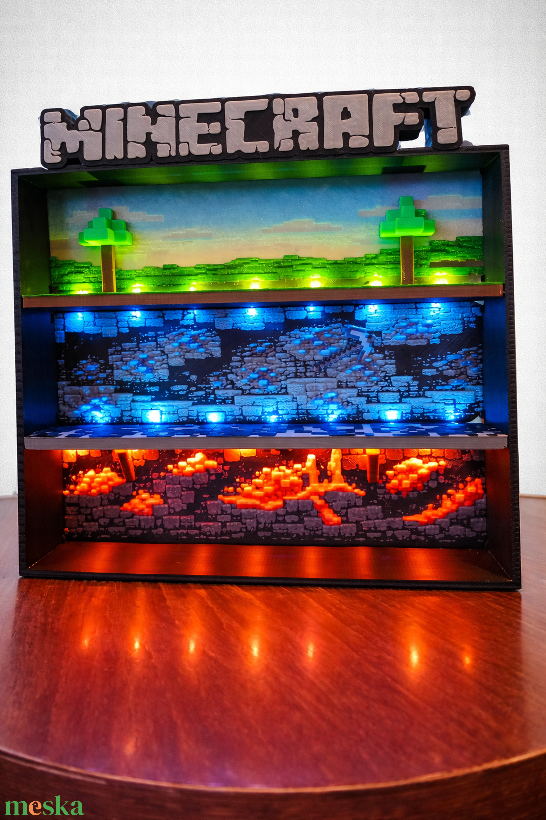 Minecraft Kinder Joy figuratartó � 3 szintes, LED világítással - baba - mama - babaszobabútor - játéktároló - Meska.hu