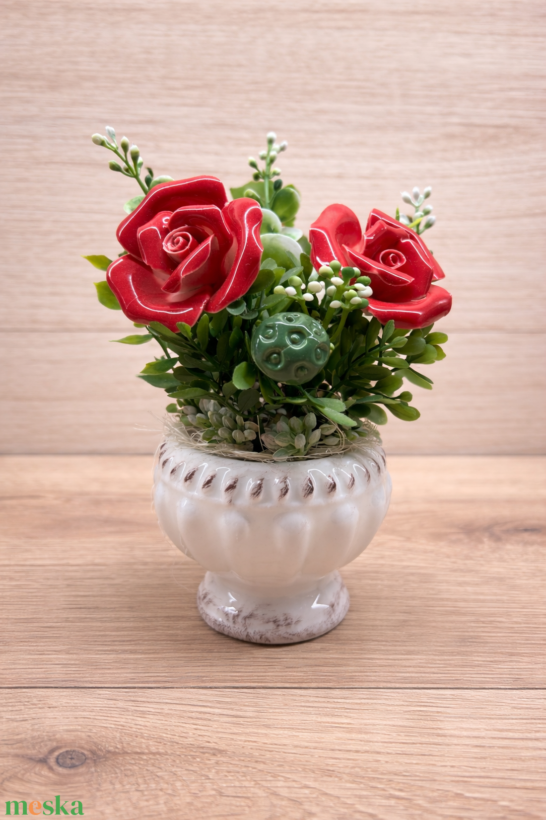 Kerámia rózsás kis kaspó - otthon & életmód - virágdekoráció - virágdíszek - asztali virágdísz - Meska.hu