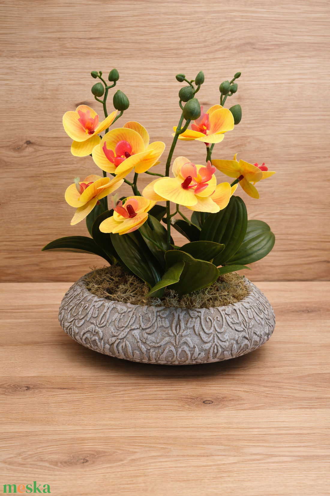 Sárga orchideák kőtálban - otthon & életmód - virágdekoráció - virágdíszek - asztali virágdísz - Meska.hu