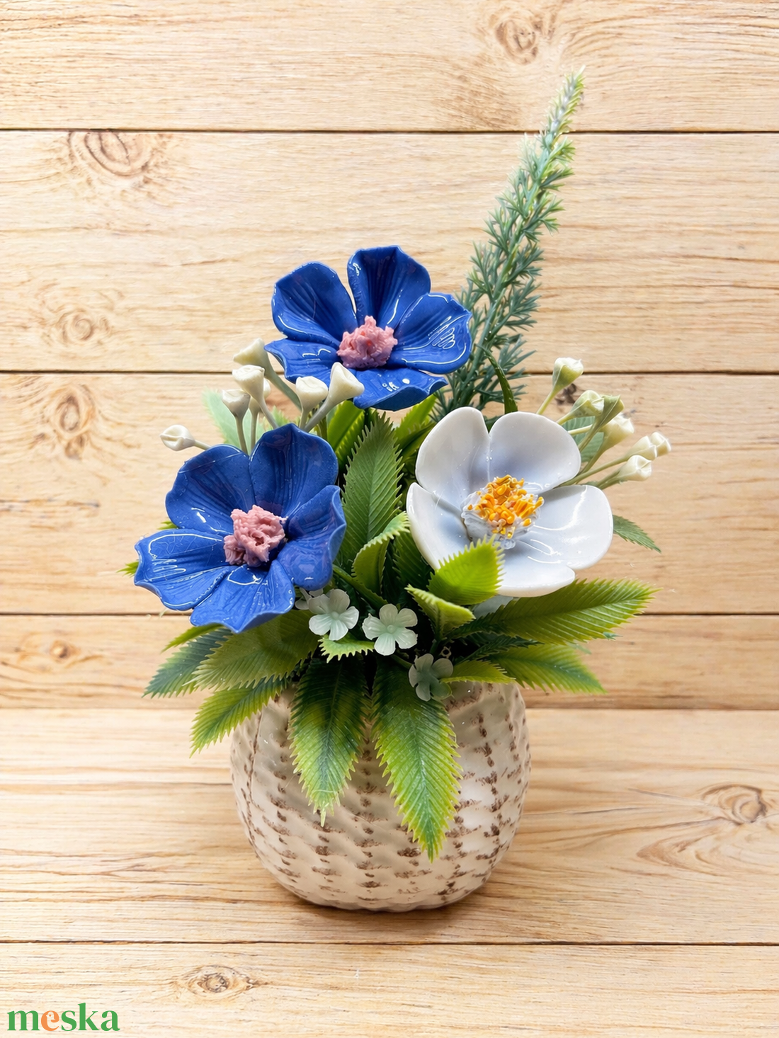 Kerámia virágok kaspóban - otthon & életmód - virágdekoráció - virágdíszek - asztali virágdísz - Meska.hu