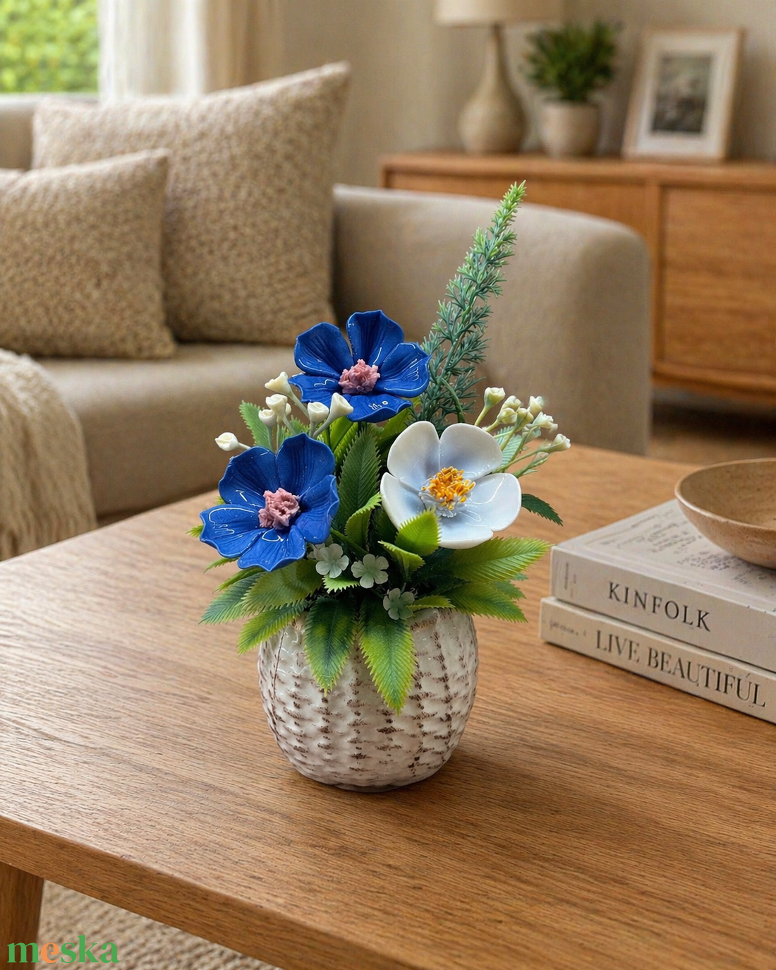 Kerámia virágok kaspóban - otthon & életmód - virágdekoráció - virágdíszek - asztali virágdísz - Meska.hu