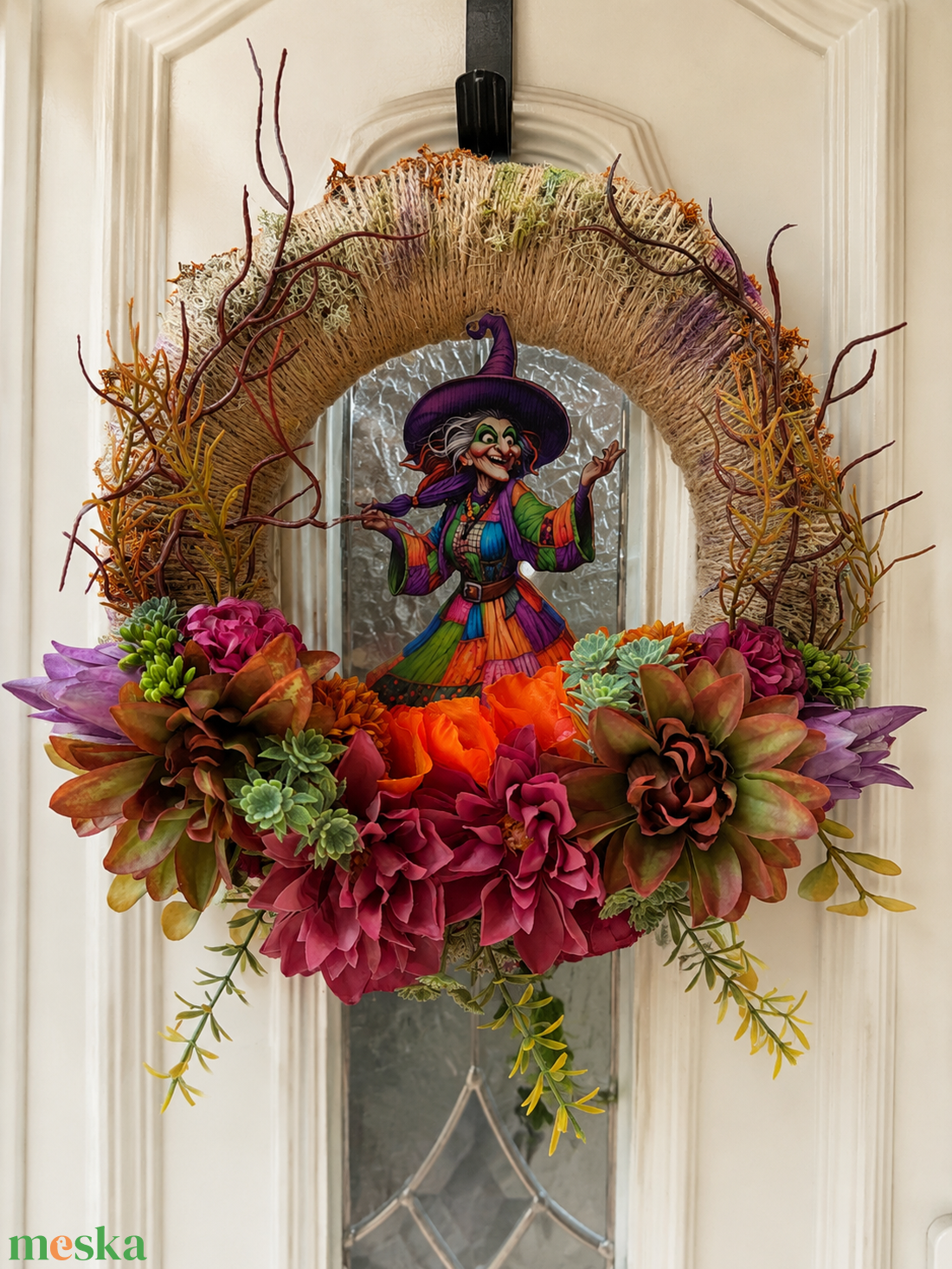 Boszorkányos őszi koszorú - otthon & életmód - dekoráció - halloween - halloweeni ajtódíszek és ablakdíszek - Meska.hu