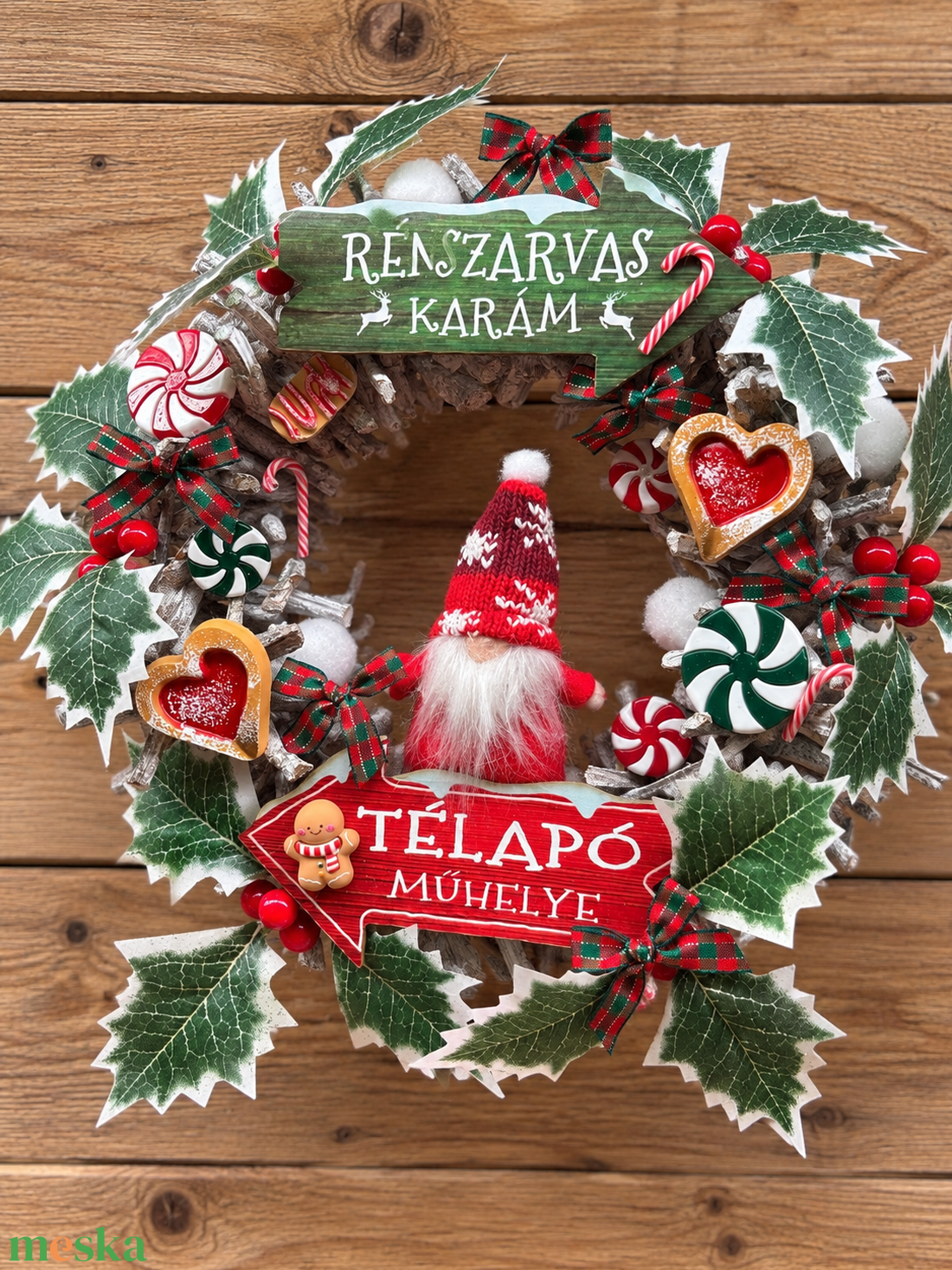 Karácsonyi manós koszorú - karácsony - karácsonyi lakásdekoráció - karácsonyi ajtódíszek - Meska.hu