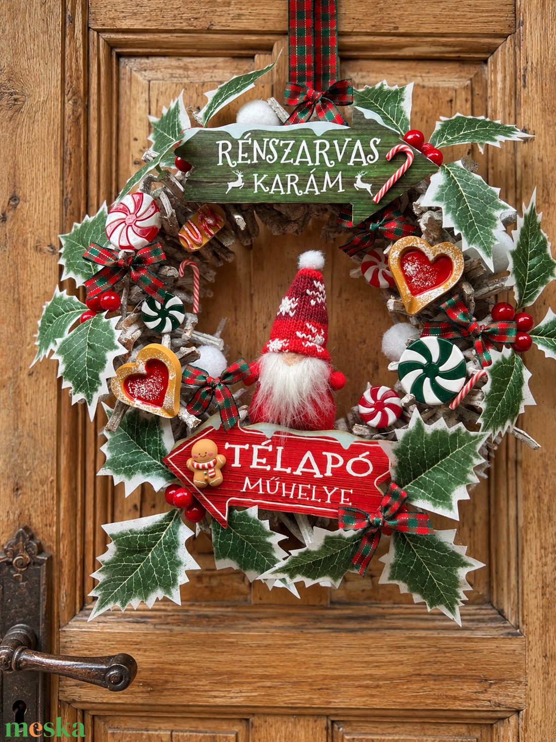 Karácsonyi manós koszorú - karácsony - karácsonyi lakásdekoráció - karácsonyi ajtódíszek - Meska.hu
