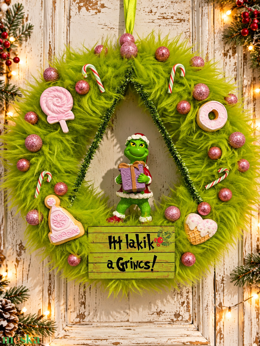 Grincs koszorú - karácsony - karácsonyi lakásdekoráció - karácsonyi ajtódíszek - Meska.hu