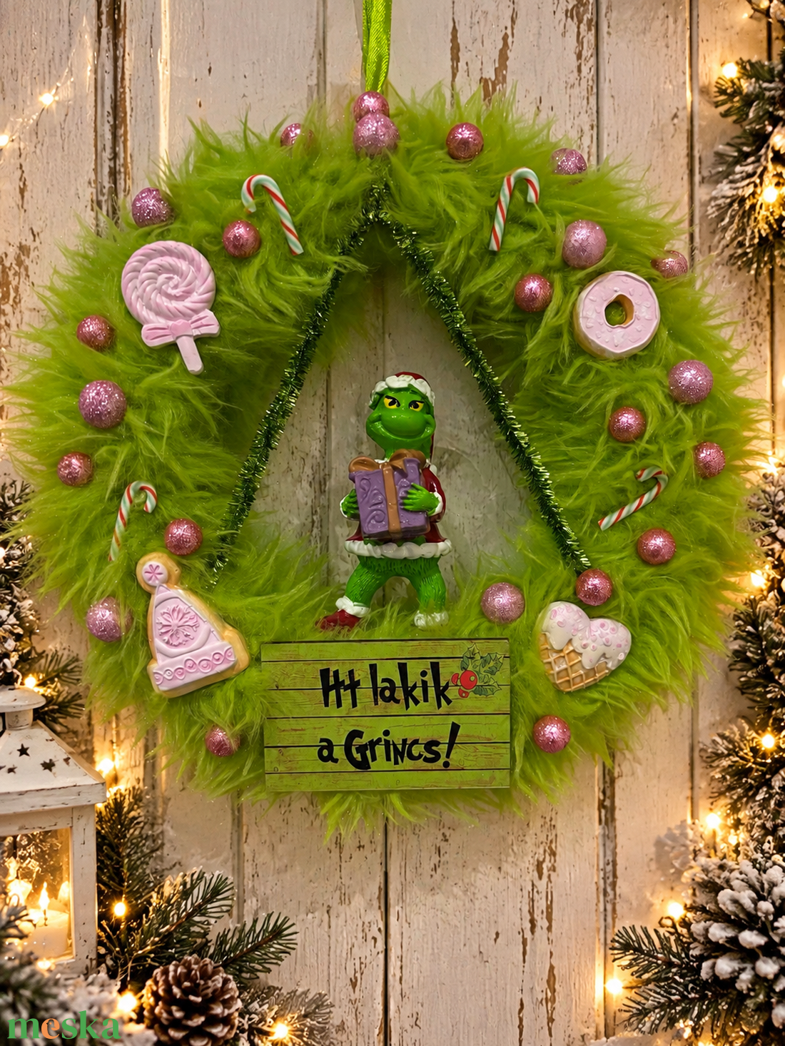 Grincs koszorú - karácsony - karácsonyi lakásdekoráció - karácsonyi ajtódíszek - Meska.hu