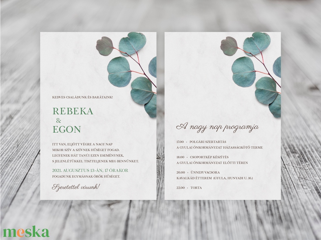Eucalyptus levéllel díszített - esküvői meghívó - A6 - esküvő - meghívó & kártya - meghívó - Meska.hu Eucalyptus levéllel díszített - esküvői meghívó - A6 - esküvő - meghívó & kártya - meghívó - Meska.hu