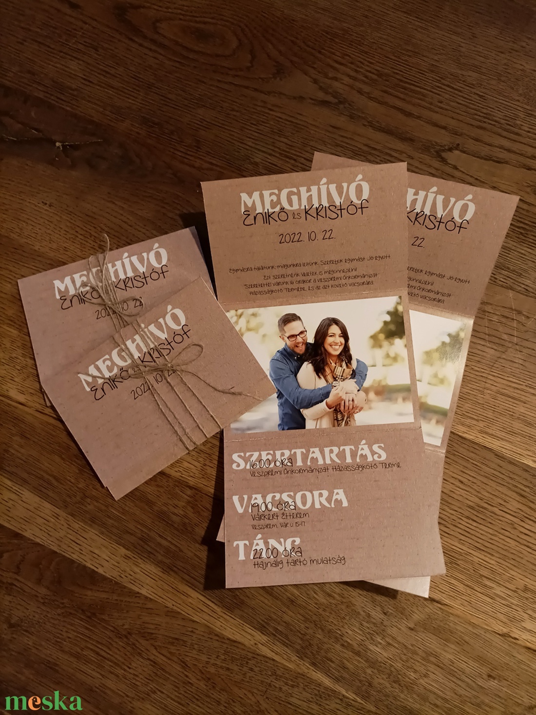 Natúr esküvői meghívó, barna spárgával összefogva - esküvő - meghívó & kártya - meghívó - Meska.hu