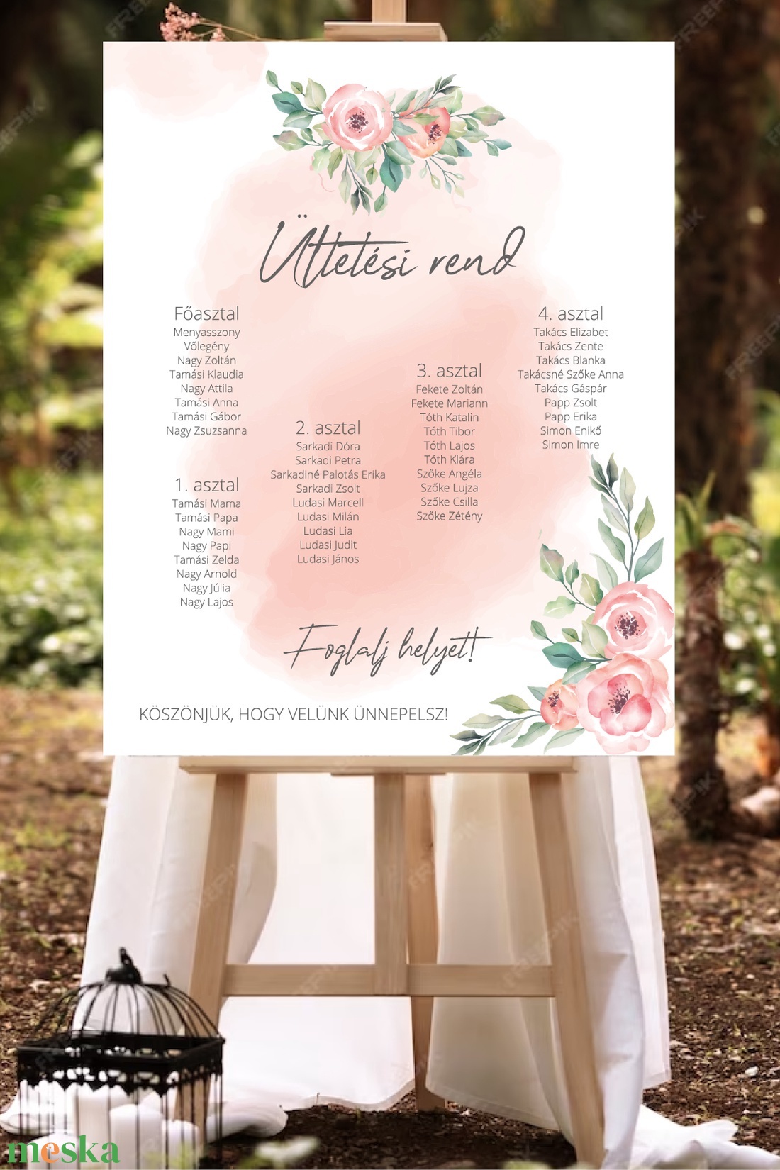 Romantikus, aquarell, bazsarózsás - ültetési rend - esküvő - meghívó & kártya - ültetési rend - Meska.hu Romantikus, aquarell, bazsarózsás - ültetési rend - esküvő - meghívó & kártya - ültetési rend - Meska.hu