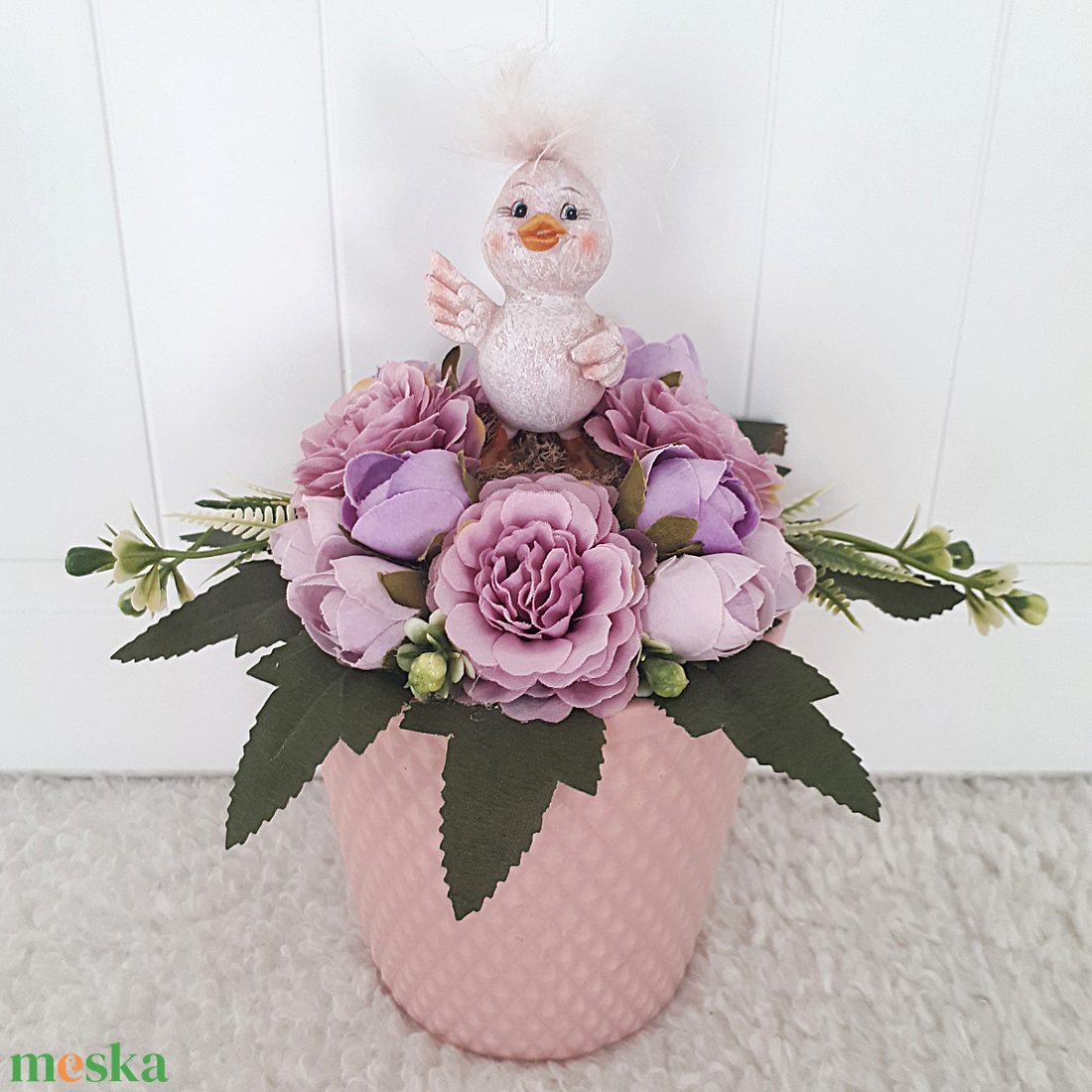 Asztaldísz madárkával - otthon & életmód - virágdekoráció - virágdíszek - asztali virágdísz - Meska.hu