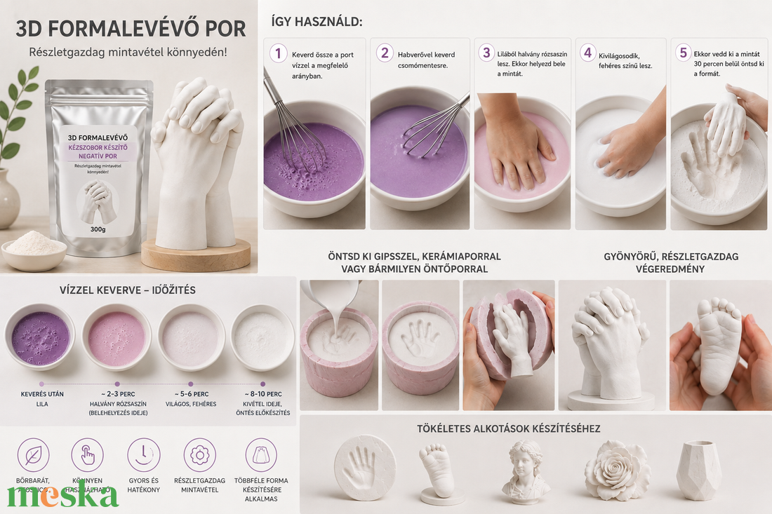 3D Kézszoborkészítő - Formalevevő Negatív Por � Prémium, Színváltós Mintavevő (300g) - kellékek & szerszámok - vegyes alapanyag - gipsz - Meska.hu