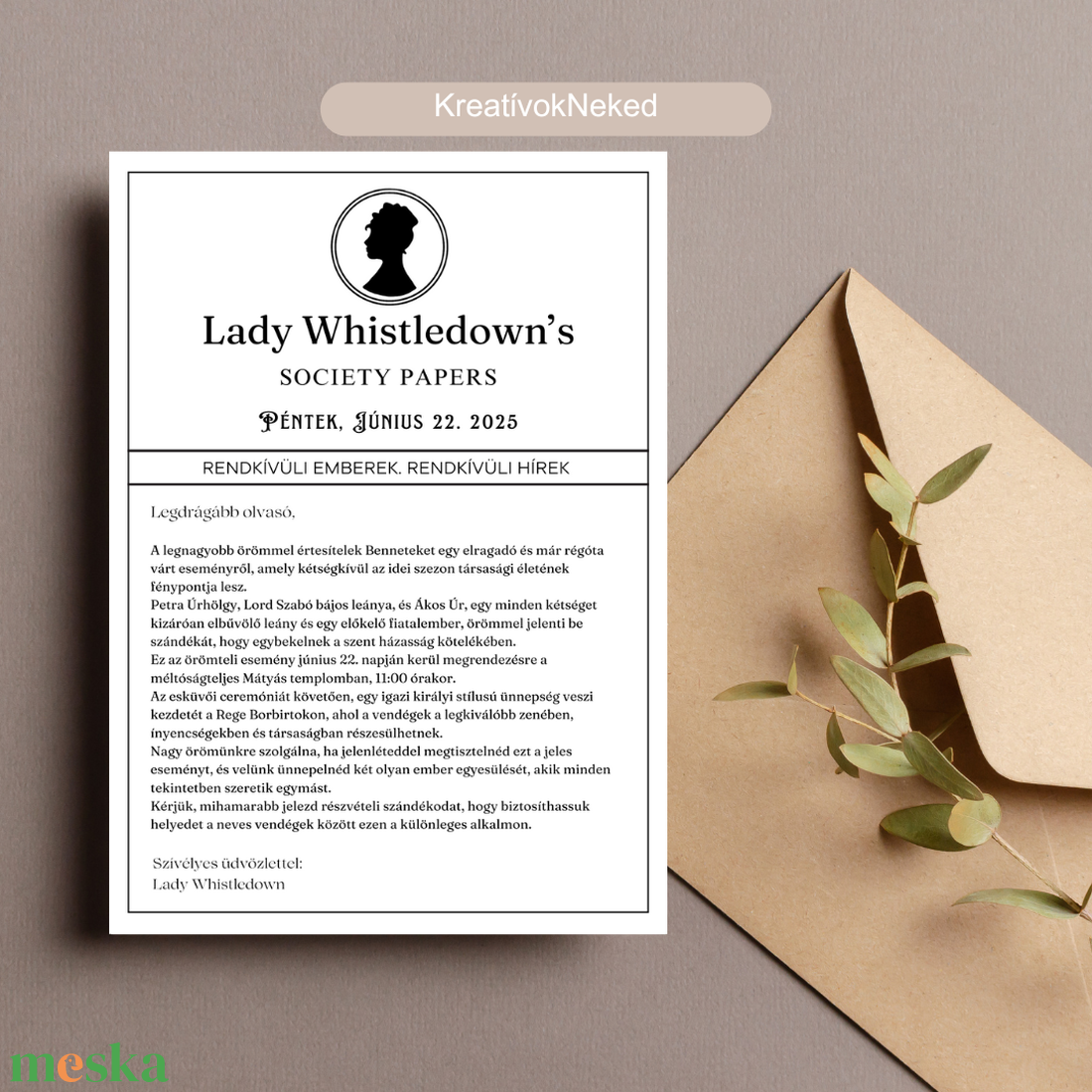 Bridgerton, Lady Whistledown esküvői meghívó - esküvő - meghívó & kártya - meghívó - Meska.hu Bridgerton, Lady Whistledown esküvői meghívó - esküvő - meghívó & kártya - meghívó - Meska.hu