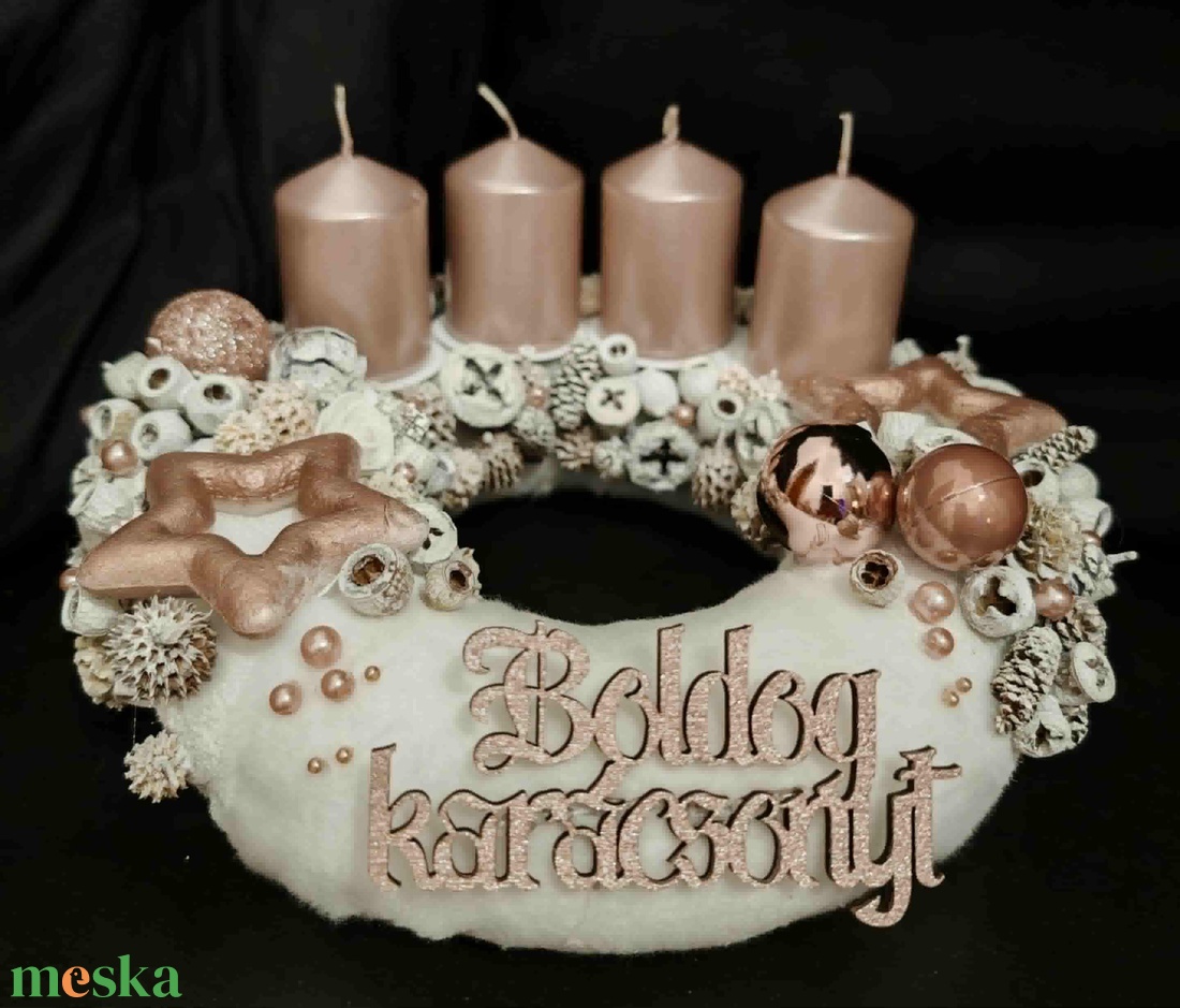 Rose gold-fehér adventi koszorú - karácsony - adventi díszek - adventi gyertyadíszek és koszorúdíszek - Meska.hu
