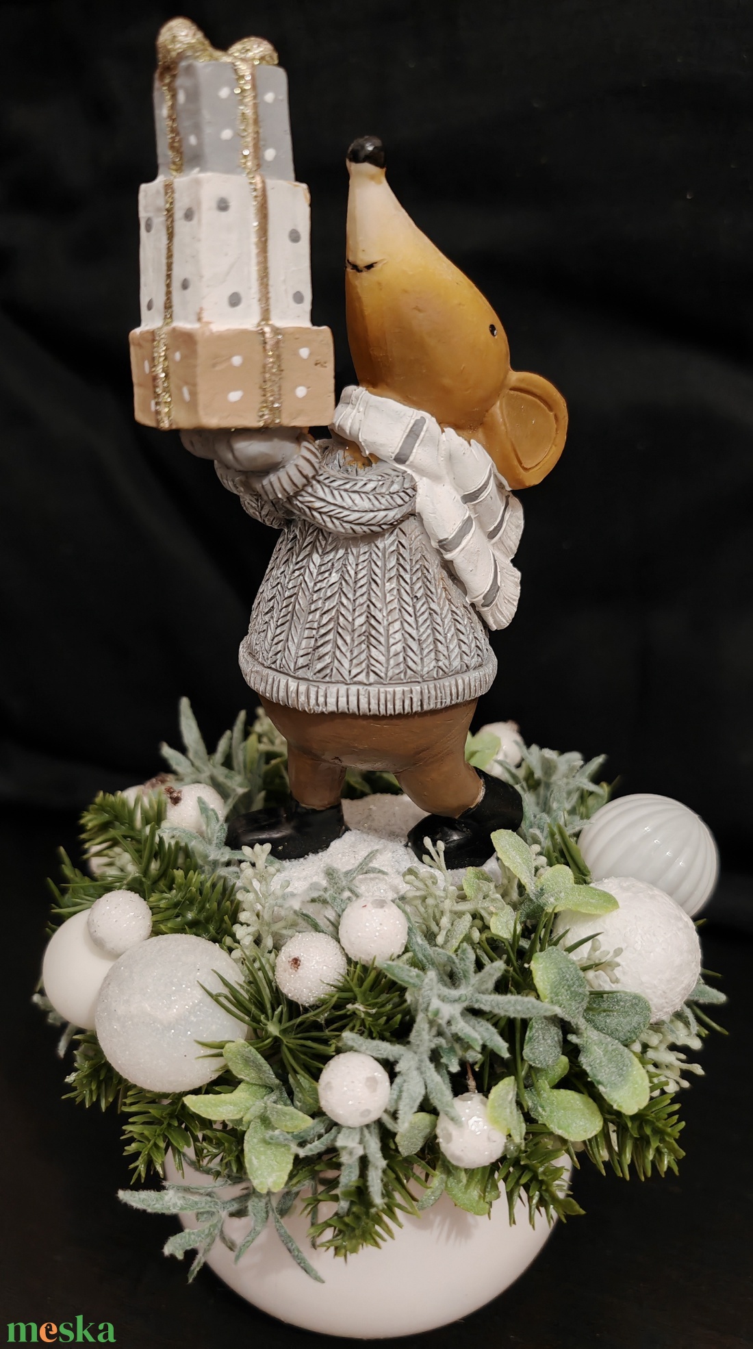 Egérkés karácsonyi asztali dísz - karácsony - karácsonyi lakásdekoráció - ünnepi asztaldekoráció - Meska.hu