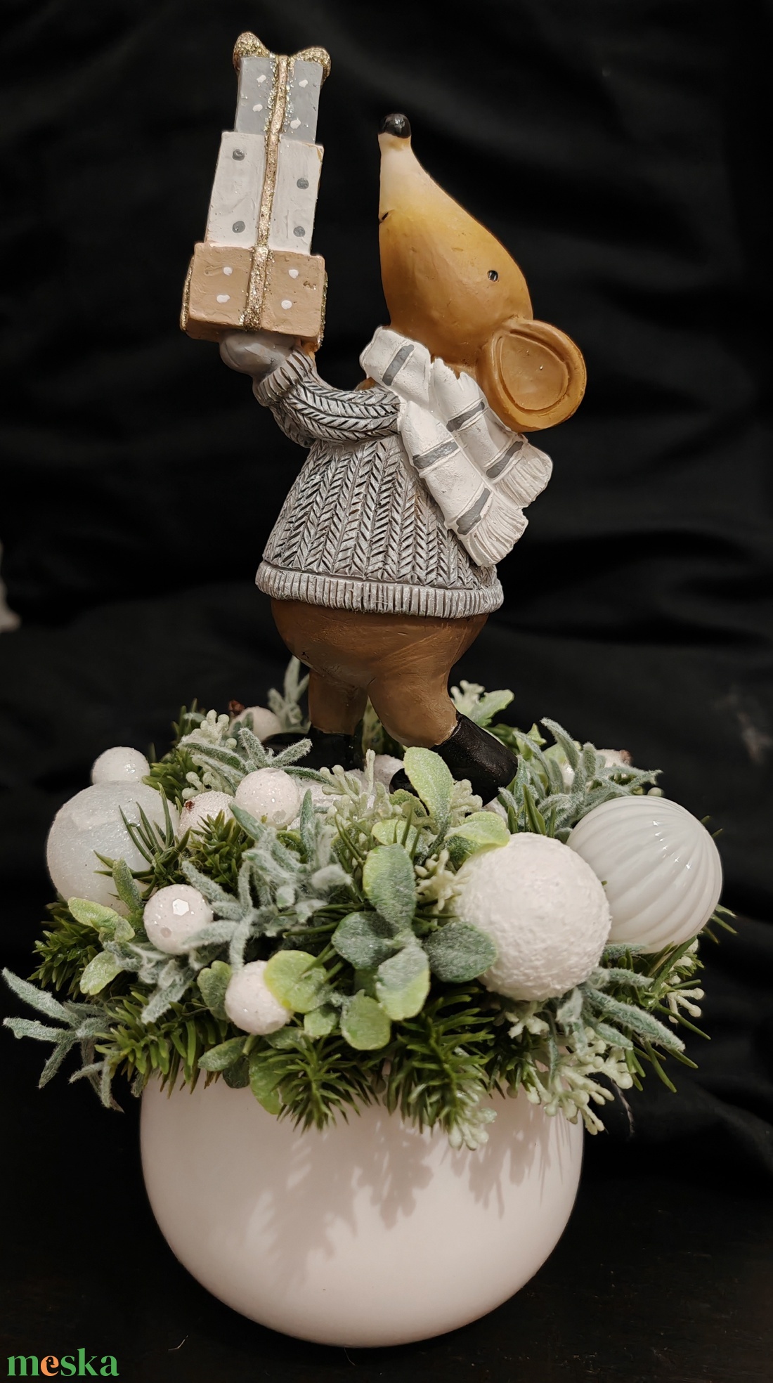 Egérkés karácsonyi asztali dísz - karácsony - karácsonyi lakásdekoráció - ünnepi asztaldekoráció - Meska.hu