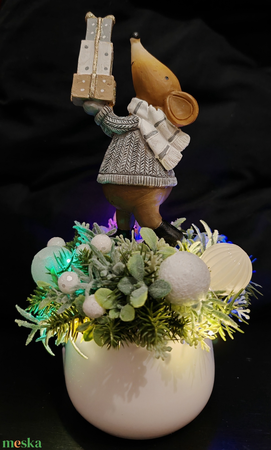 Egérkés karácsonyi asztali dísz - karácsony - karácsonyi lakásdekoráció - ünnepi asztaldekoráció - Meska.hu