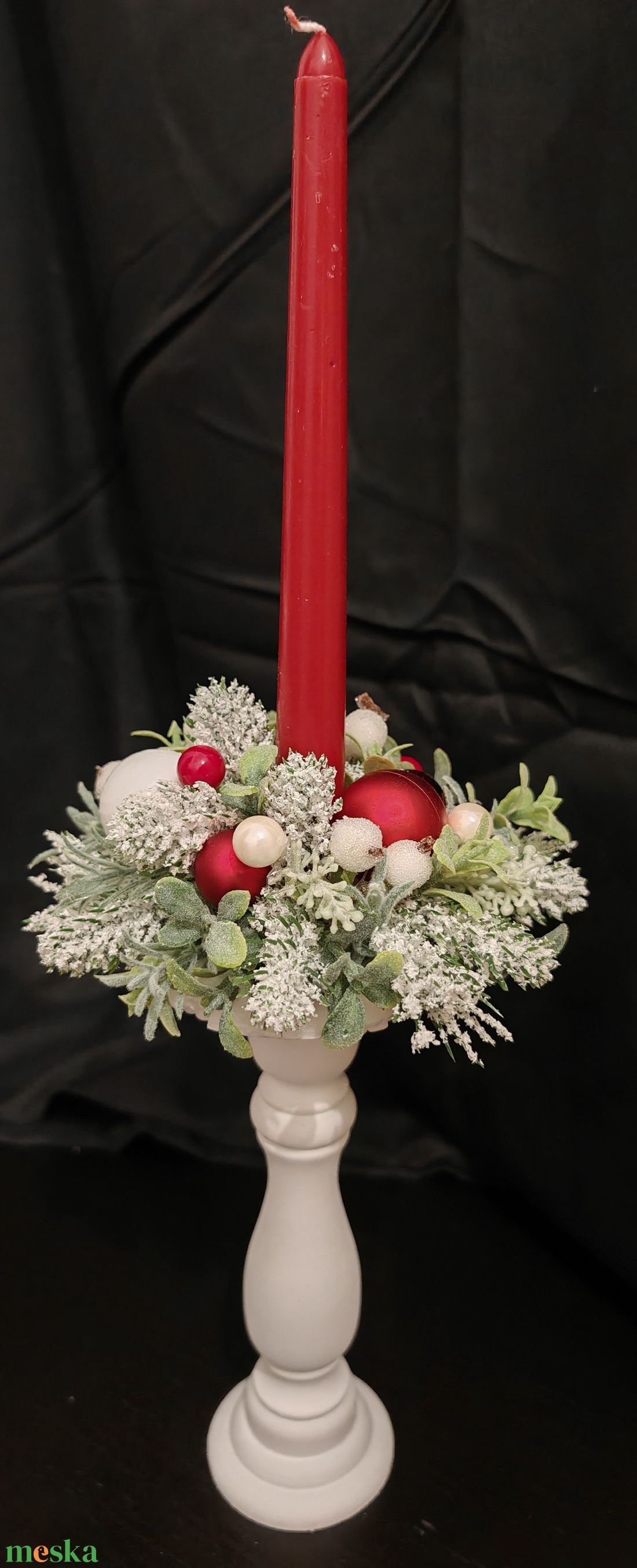 Elegáns, fehér-piros karácsonyi asztali dísz szett - karácsony - karácsonyi lakásdekoráció - karácsonyfa, grincsfa - Meska.hu