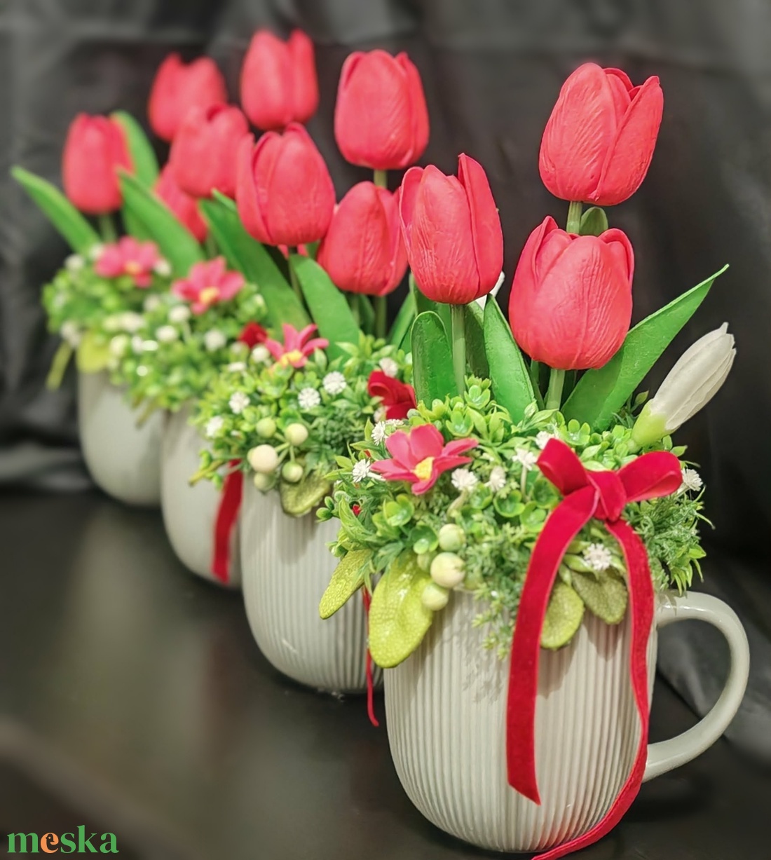 Tulipános asztali dísz (4 darab) - otthon & életmód - dekoráció - asztal és polc dekoráció - asztaldísz - Meska.hu