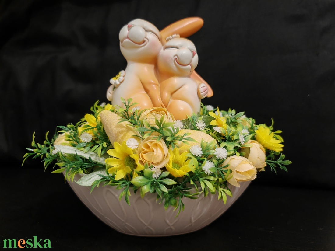 Nyuszis (húsvéti) asztali dísz  - ünnepi díszek, dekorációk - húsvéti díszek és dekorációk - húsvéti virágos díszek - Meska.hu