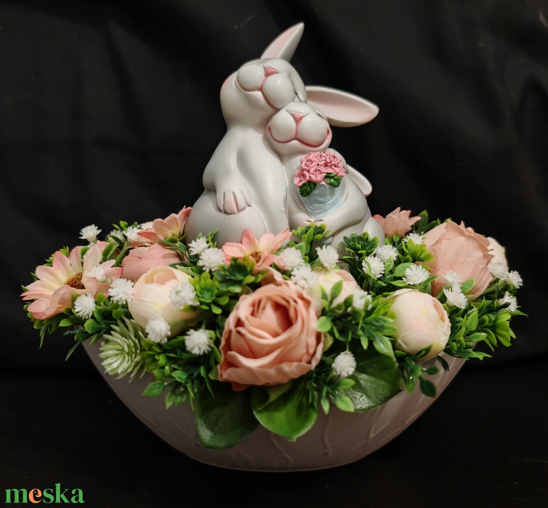 Nyuszis (húsvéti) asztali dísz  - ünnepi díszek, dekorációk - húsvéti díszek és dekorációk - húsvéti virágos díszek - Meska.hu