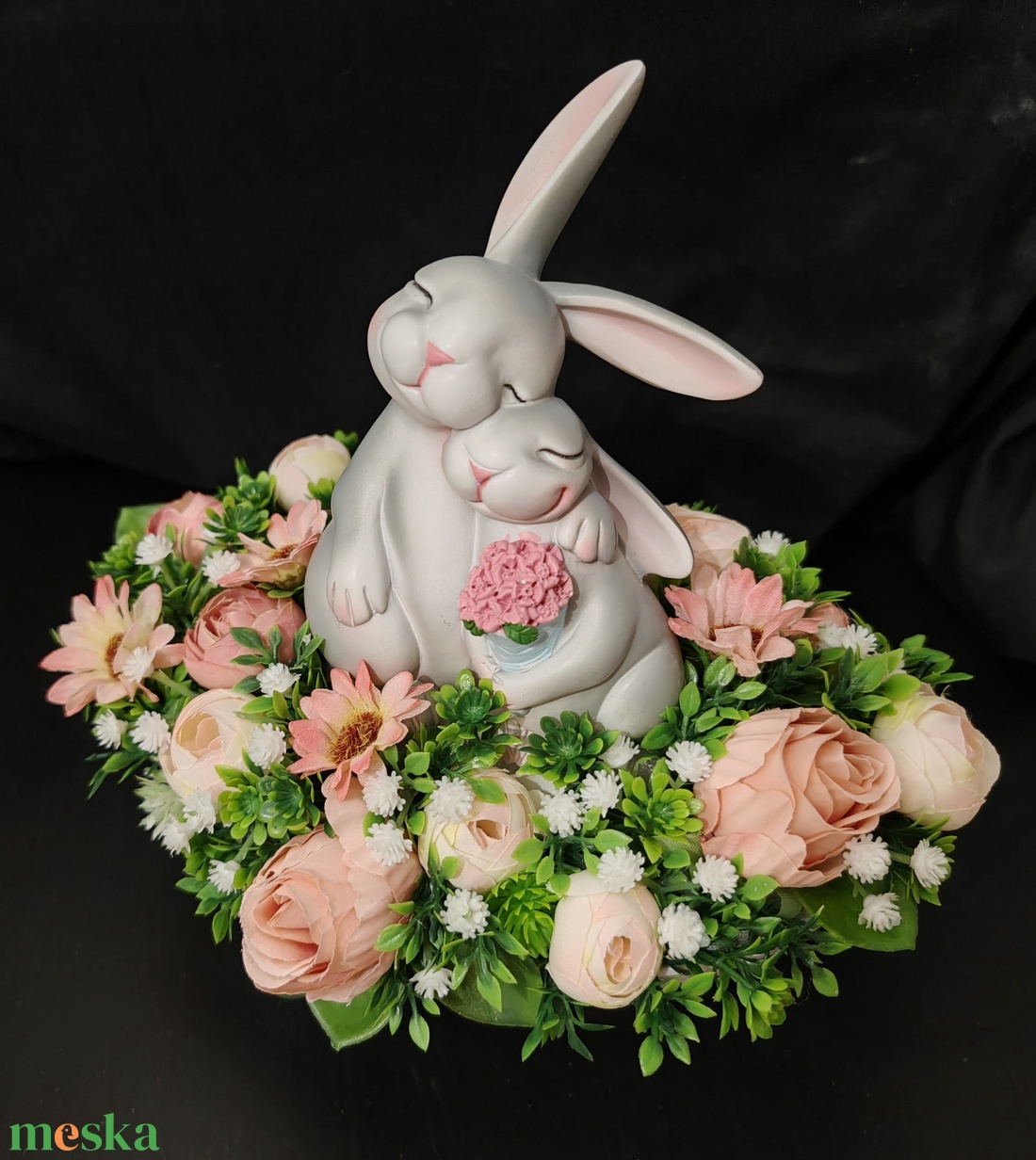 Nyuszis (húsvéti) asztali dísz  - ünnepi díszek, dekorációk - húsvéti díszek és dekorációk - húsvéti virágos díszek - Meska.hu