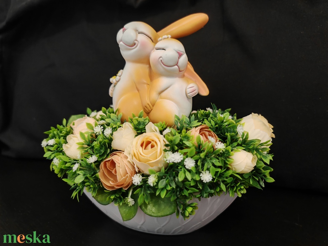 Nyuszis (húsvéti) asztali dísz  - ünnepi díszek, dekorációk - húsvéti díszek és dekorációk - húsvéti virágos díszek - Meska.hu