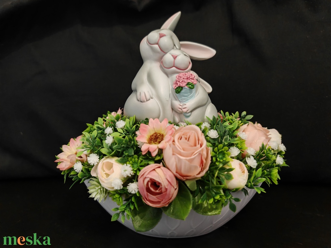 Nyuszis (húsvéti) asztali dísz  - ünnepi díszek, dekorációk - húsvéti díszek és dekorációk - húsvéti virágos díszek - Meska.hu