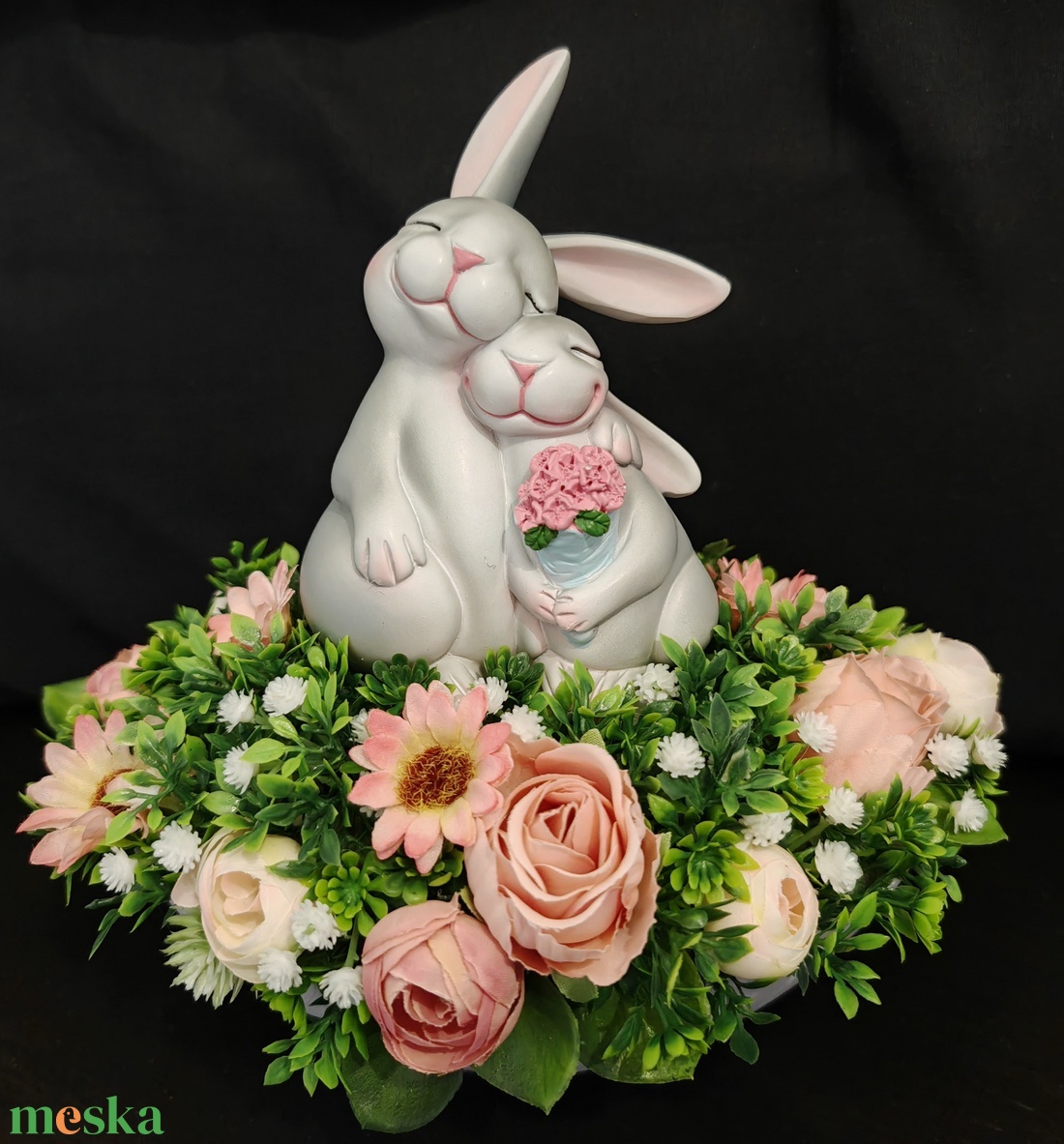 Nyuszis (húsvéti) asztali dísz  - ünnepi díszek, dekorációk - húsvéti díszek és dekorációk - húsvéti virágos díszek - Meska.hu