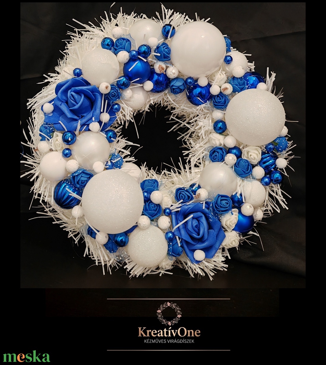 Karácsonyi királykék-fehér kopogtató  - karácsony - karácsonyi lakásdekoráció - karácsonyi ajtódíszek - Meska.hu