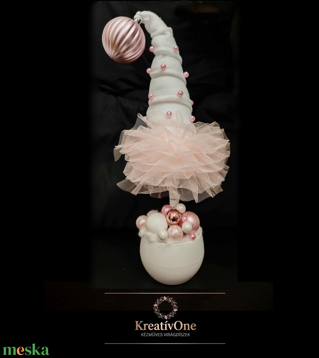 Rózsaszín-fehér grincsfa tüll szoknyával - karácsony - karácsonyi lakásdekoráció - karácsonyfa, grincsfa - Meska.hu