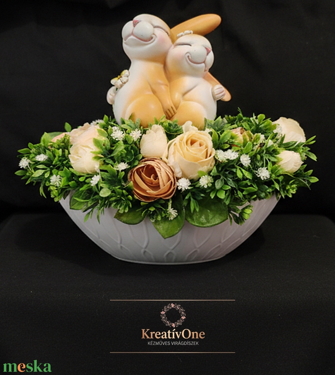 Nyuszis (húsvéti) asztali dísz  - ünnepi díszek, dekorációk - húsvéti díszek és dekorációk - húsvéti virágos díszek - Meska.hu