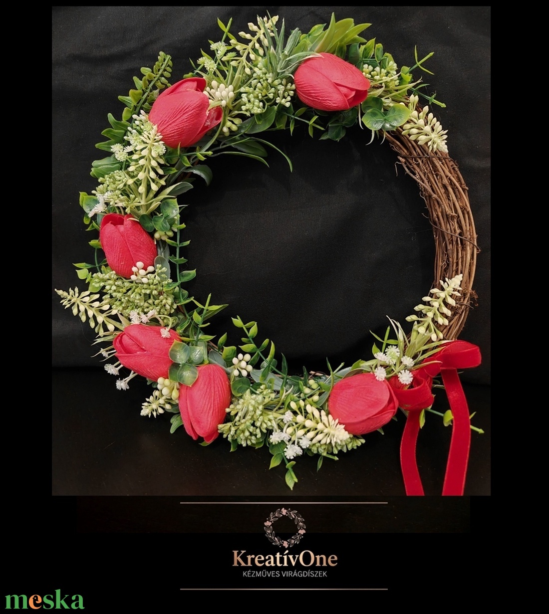 Tavaszi ajtódísz piros tulipánnal - otthon & életmód - dekoráció - ajtó- és ablak dekoráció - ajtódísz & kopogtató - Meska.hu