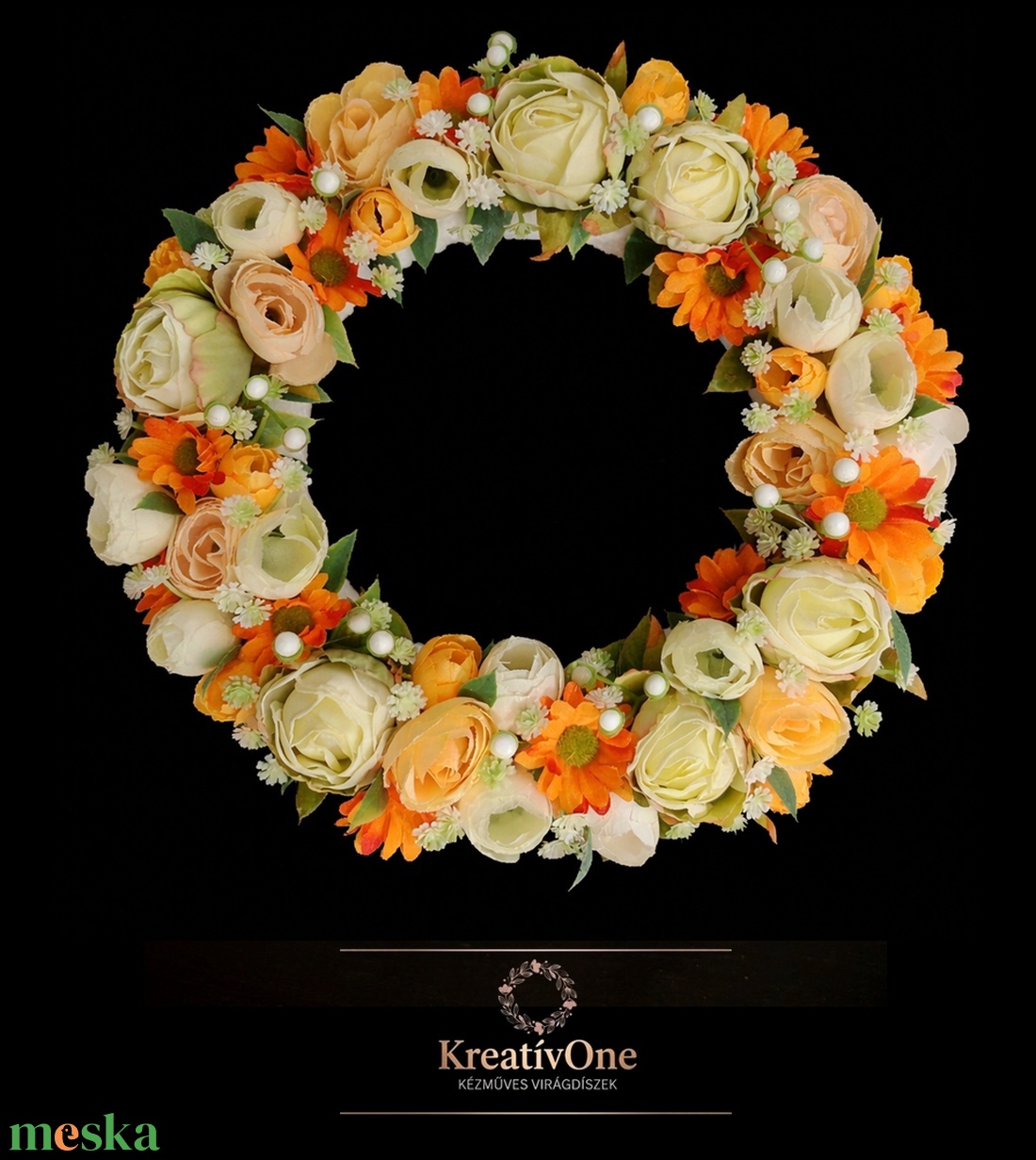 Sárga-világoszöld virágos ajtódísz - otthon & életmód - dekoráció - ajtó- és ablak dekoráció - ajtódísz & kopogtató - Meska.hu