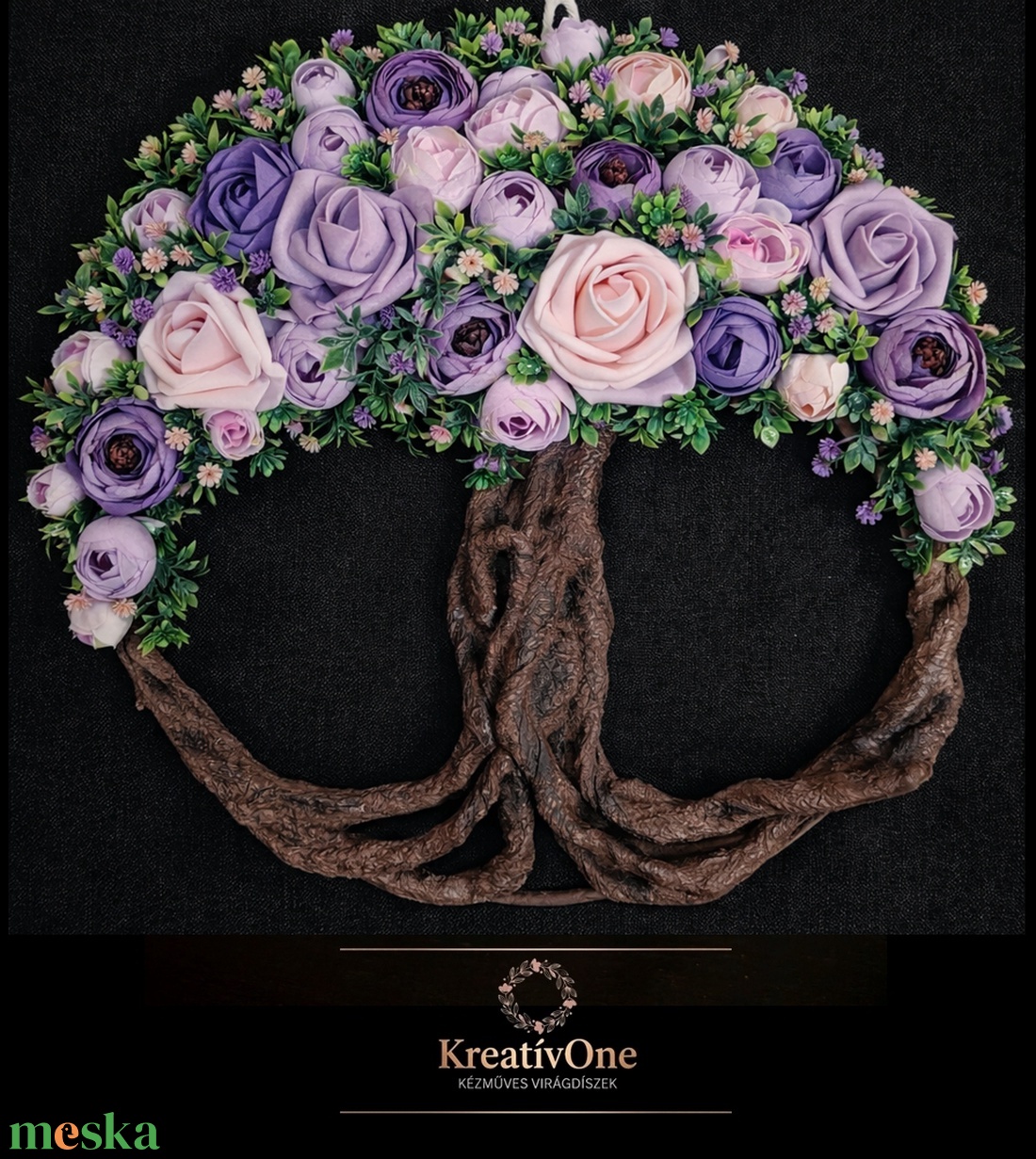 Rózsaszín-lila virágos életfa ajtódísz - otthon & életmód - dekoráció - ajtó- és ablak dekoráció - ajtódísz & kopogtató - Meska.hu