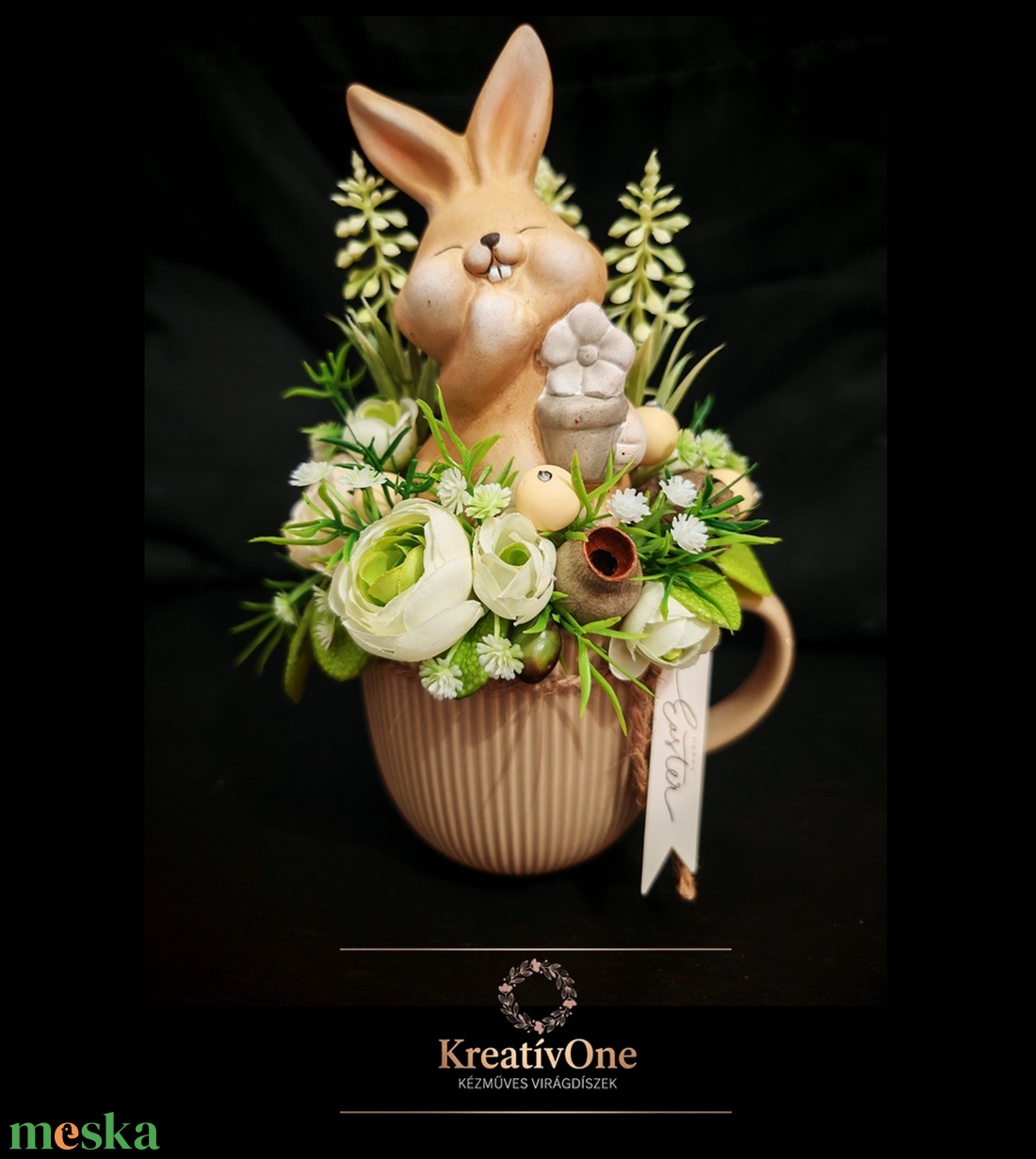 Nyuszis asztali dísz  - ünnepi díszek, dekorációk - húsvéti díszek és dekorációk - húsvéti virágos díszek - Meska.hu