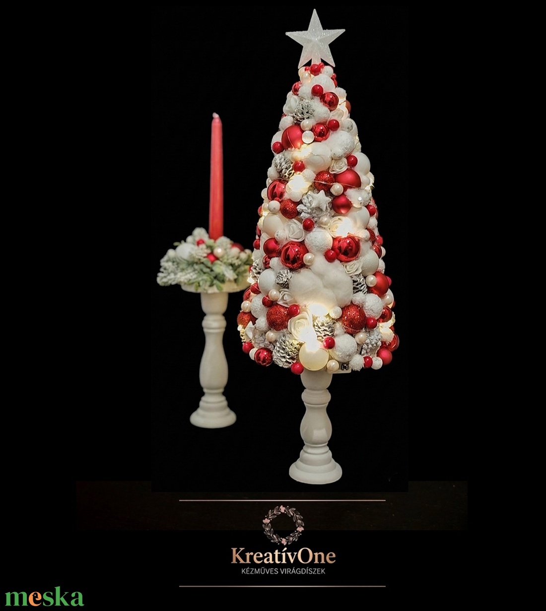 Elegáns, fehér-piros karácsonyi asztali dísz szett - karácsony - karácsonyi lakásdekoráció - karácsonyfa, grincsfa - Meska.hu