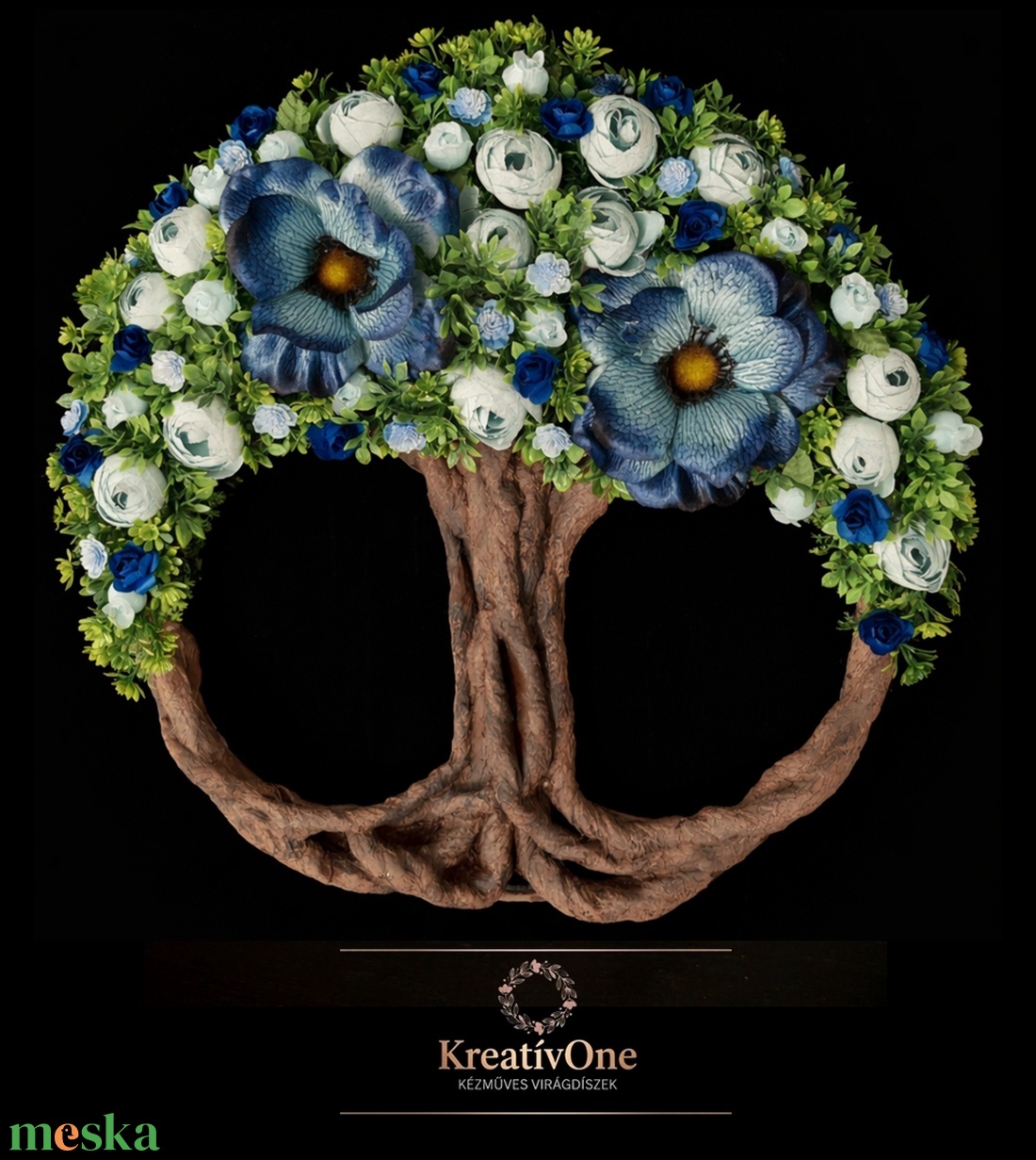 Kék virágos életfa ajtódísz - otthon & életmód - dekoráció - ajtó- és ablak dekoráció - ajtódísz & kopogtató - Meska.hu