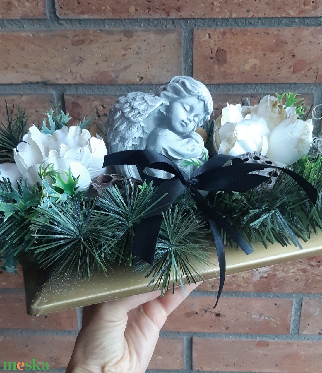 Sírdísz-Műfenyős angyallal díszített - otthon & életmód - vallás - temetkezési tárgy - sírdísz, kegyeleti dísz - Meska.hu