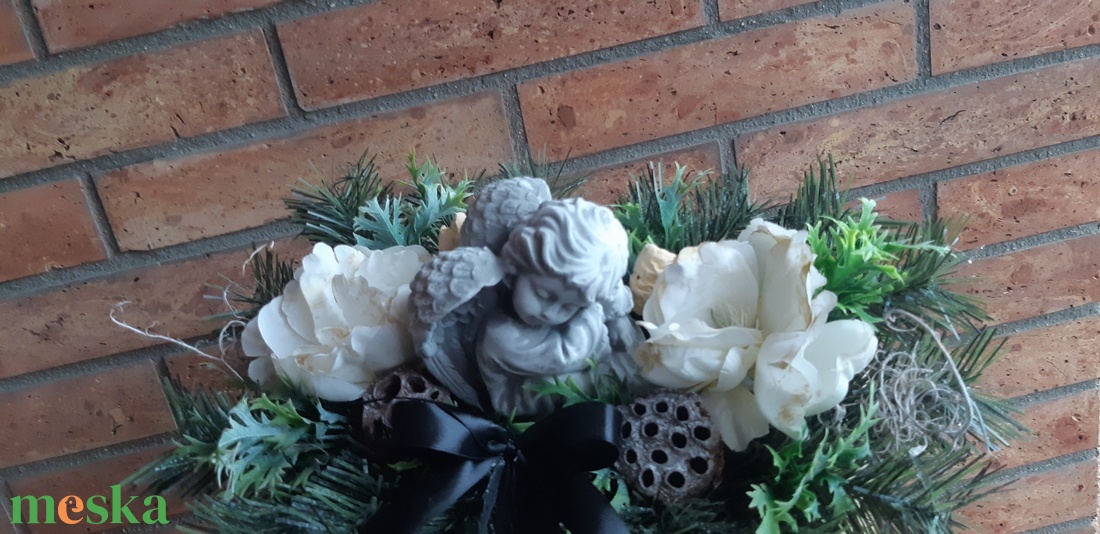 Sírdísz-Műfenyős angyallal díszített - otthon & életmód - vallás - temetkezési tárgy - sírdísz, kegyeleti dísz - Meska.hu