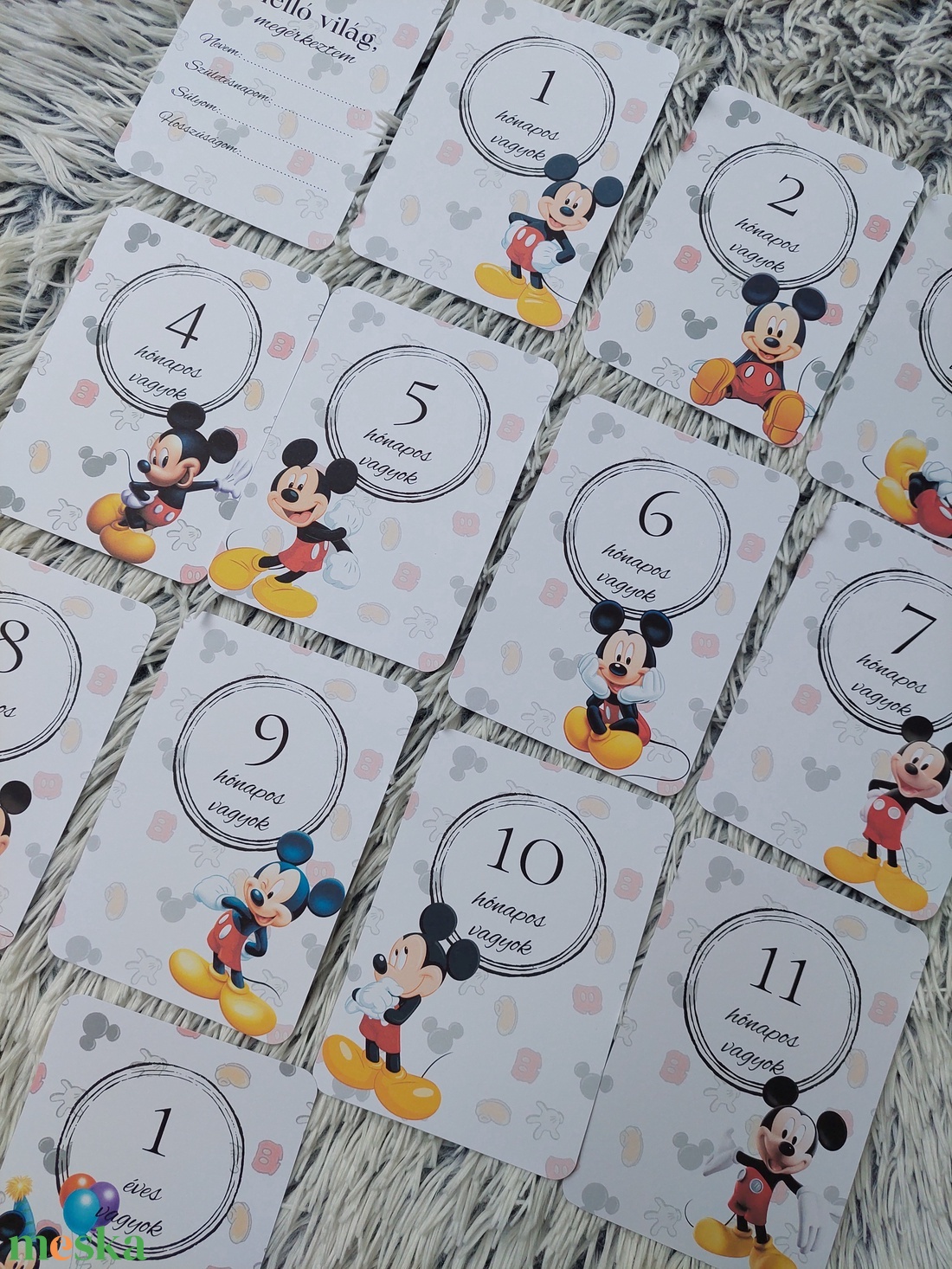 40db Baba mérföldkő kártya, Mickey egeres - otthon & életmód - babaszoba, gyerekszoba - babaszoba kép - Meska.hu